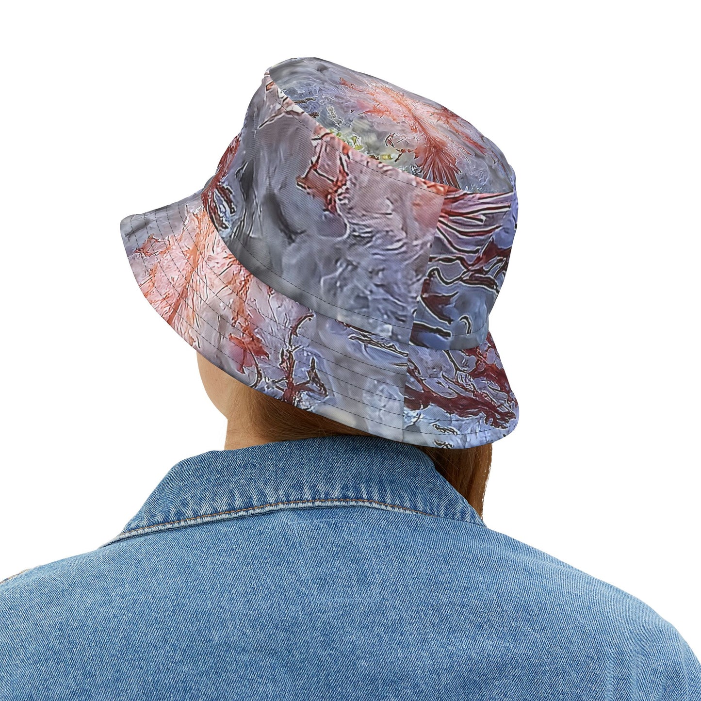 Rock Art-Inspired Floppy Bucket Hat –Scenic Moss Agate - Unique Tie-Dye Ish Design