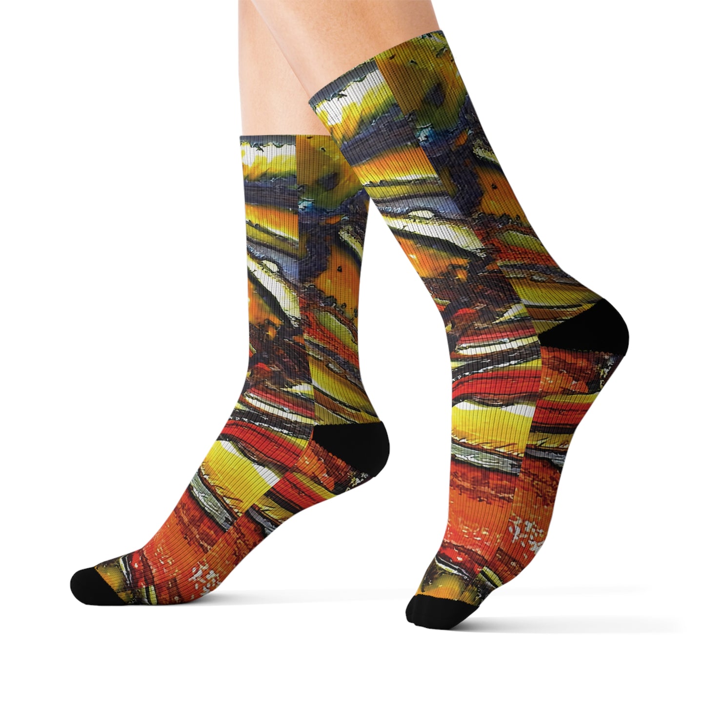 Colorful Unisex Rock Art Socks Tie-Dye Like Faulted and Folded Tiger Iron Design