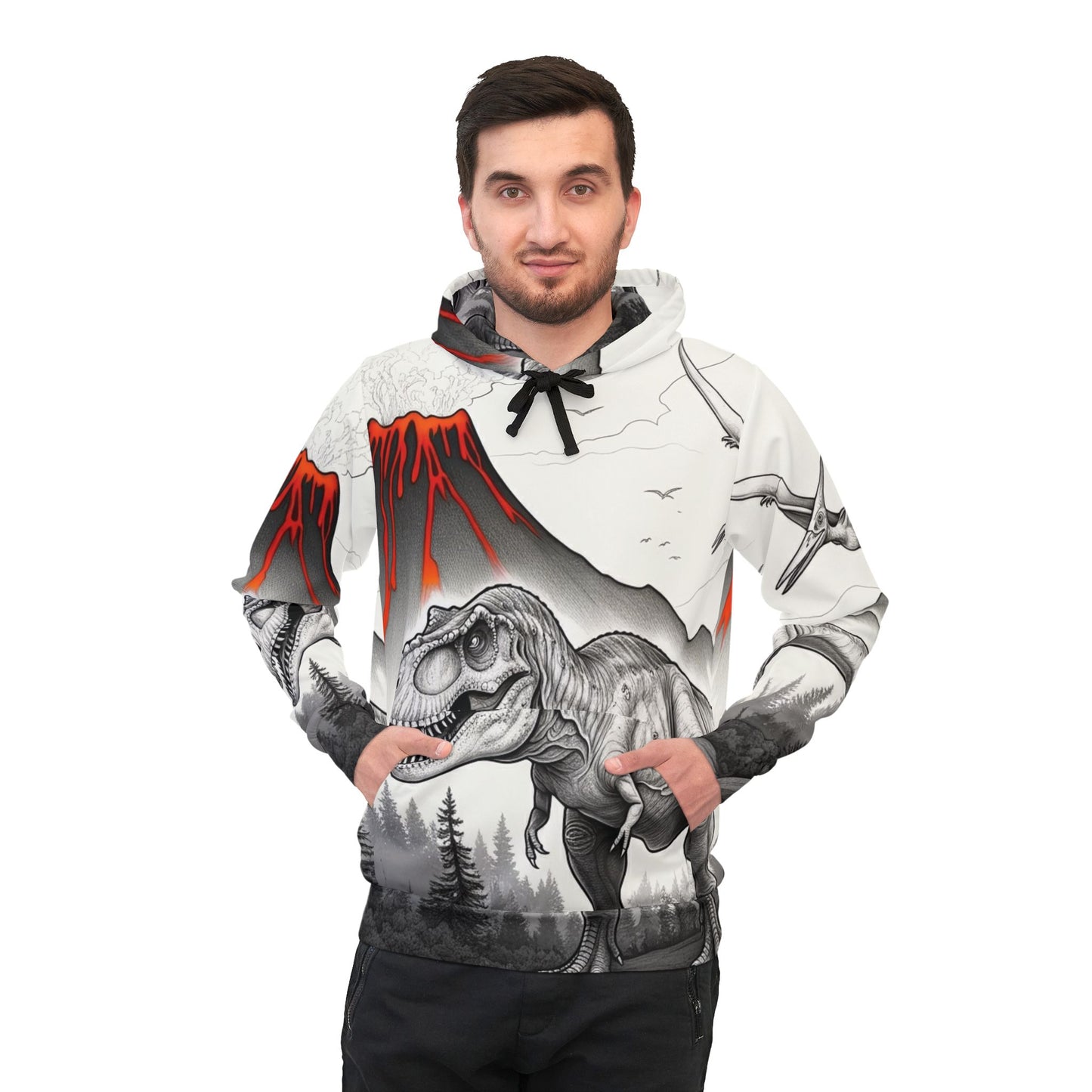 Black white and red Tyrannosaurus rex pullover hoodie adult hooded dinosaur sweatshirt for men and women