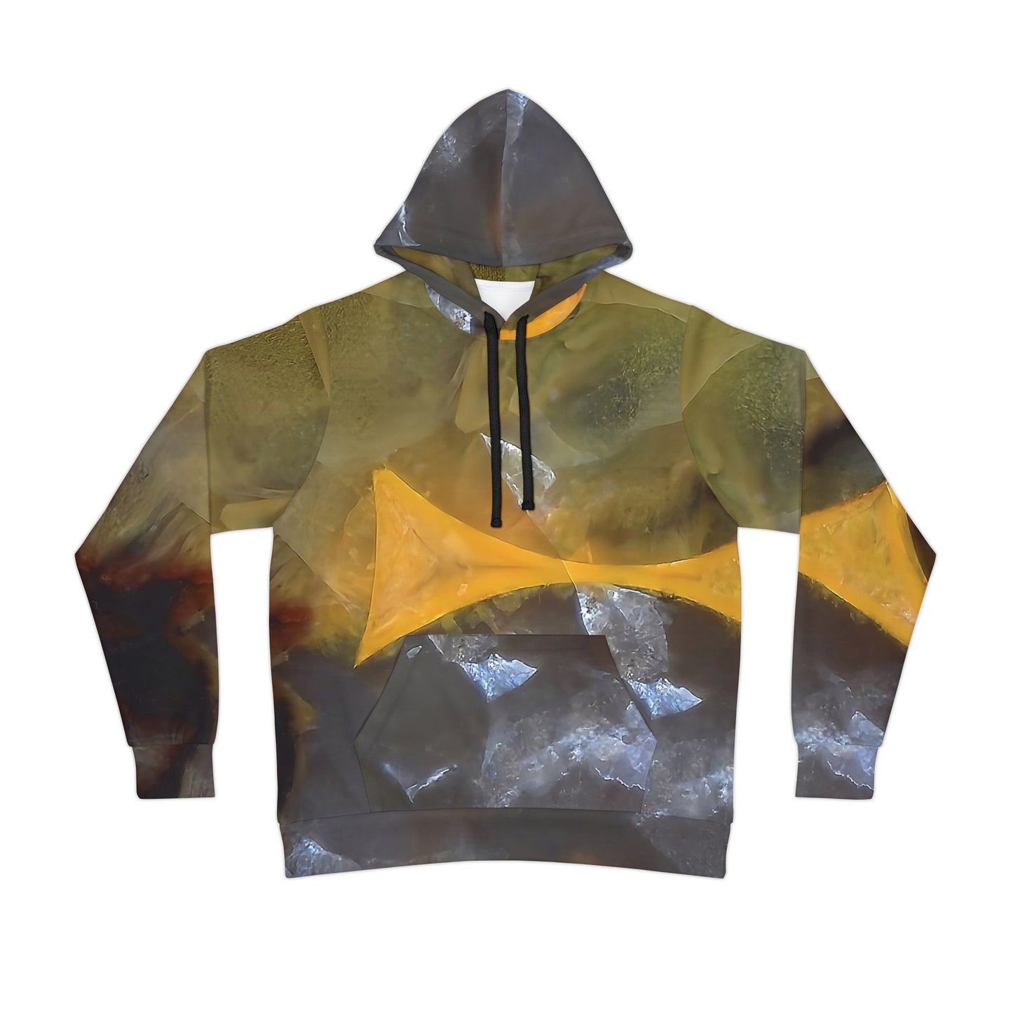 Unique timor agate stone art hoodie, unisex hooded sweatshirt for men and women. Colorful Yellow, white and brown tie die like patterns