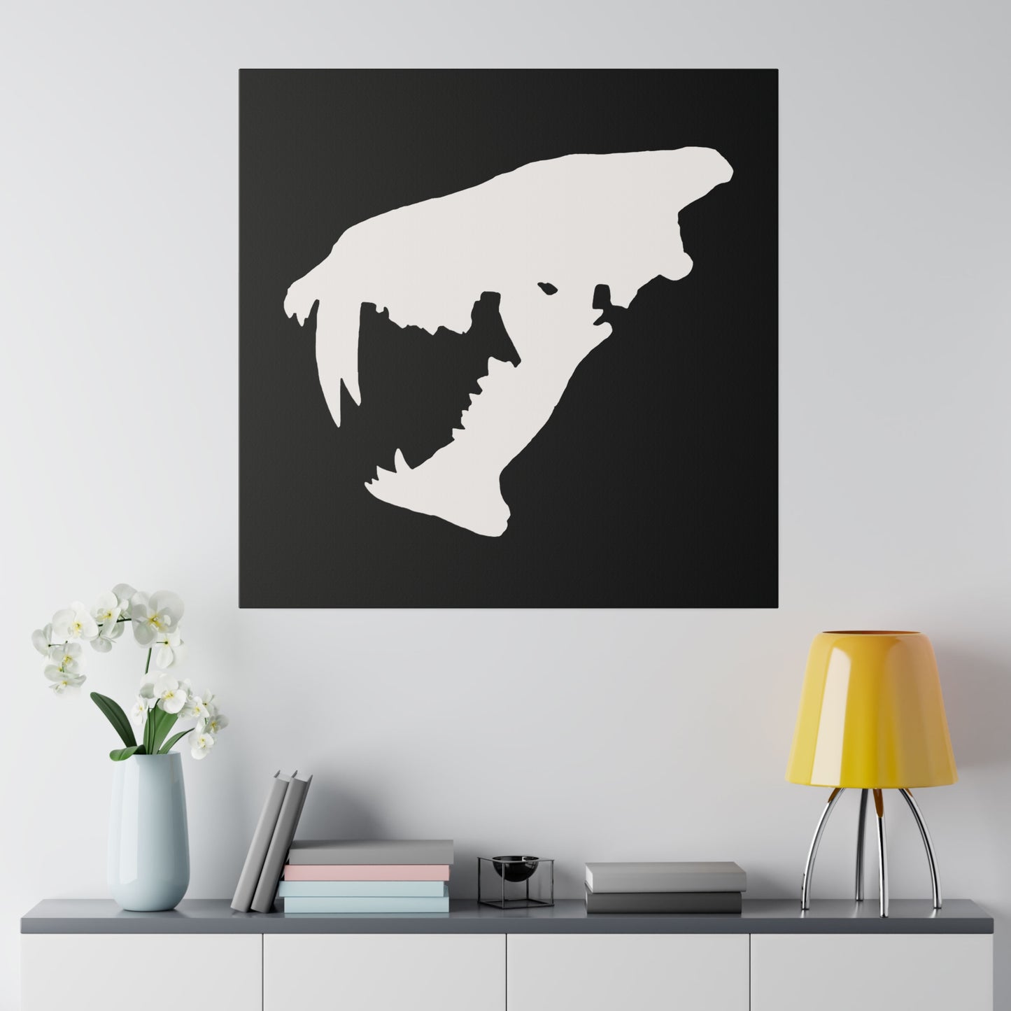 Black and White Saber Cat  Canvas Print Wall Art Décor