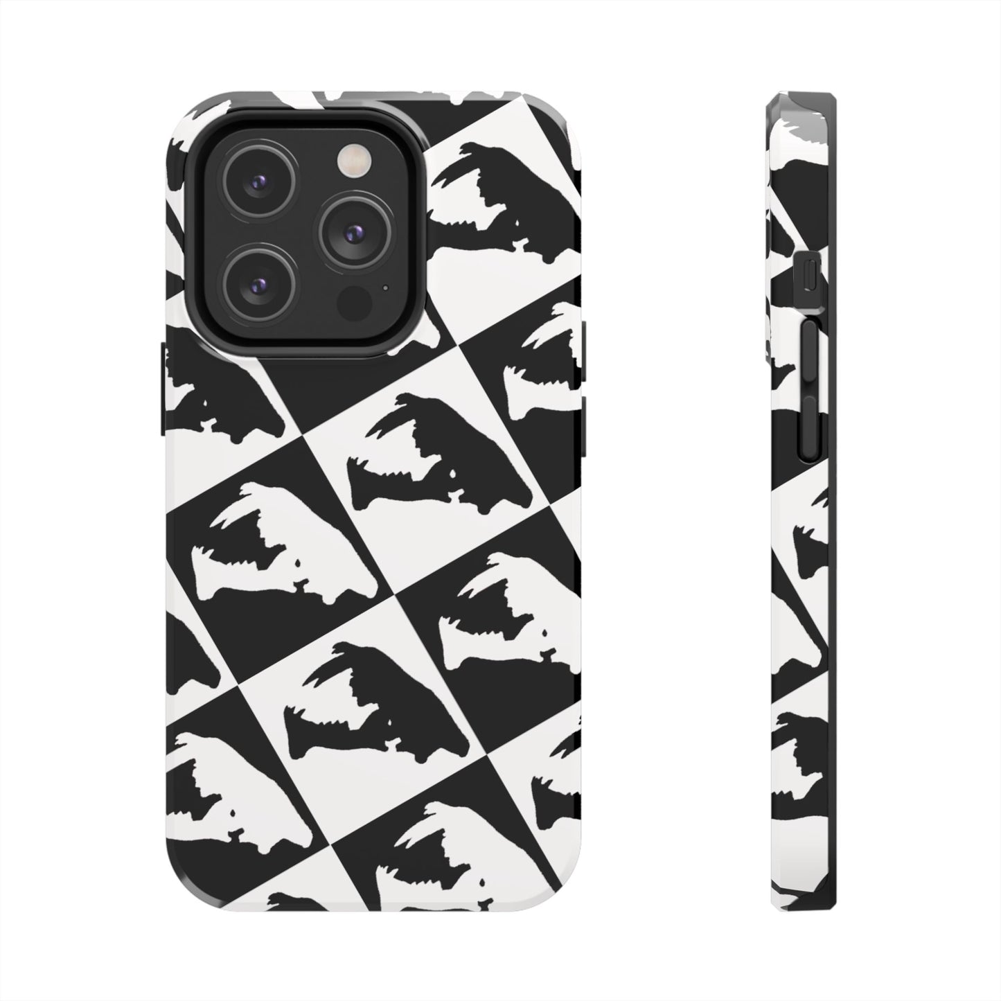 Black & White Pattern Saber Cat iPhone 14 Tough  Phone Case