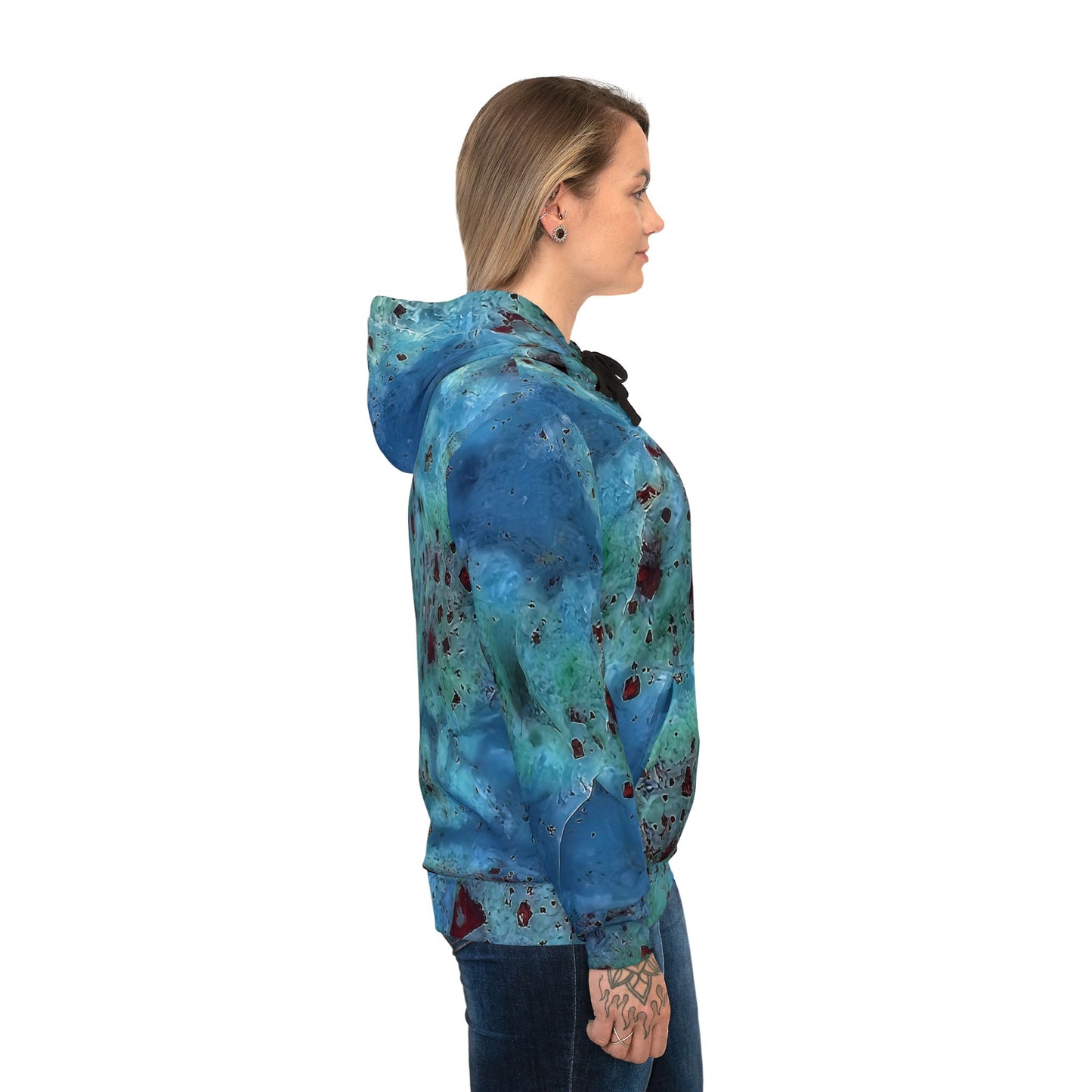 Vibrant rock art hoodies – Unique unisex custom hooded sweatshirt with a colorful blue agate tie dye like patterns for men and women