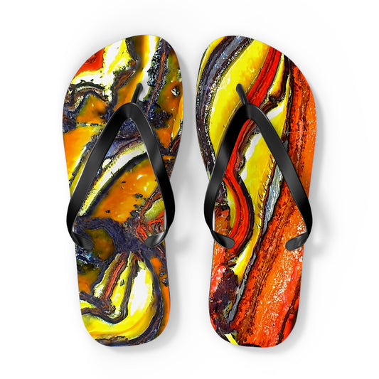 Vibrant Unisex Beachwear Flip Flops With Tie-dye Like Tiger Iron Patterns