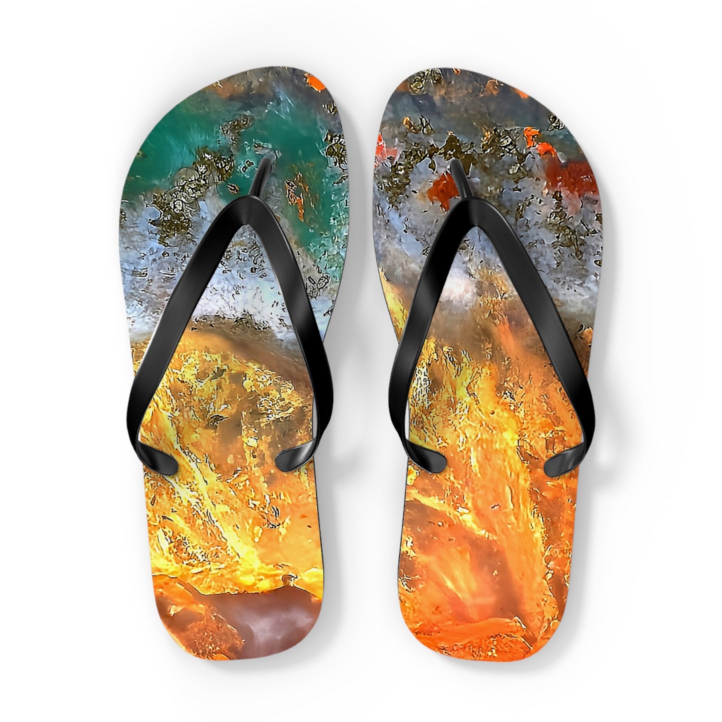 Vibrant Unisex Beachwear Flip Flops With Tie-dye Like Flame Agate Patterns