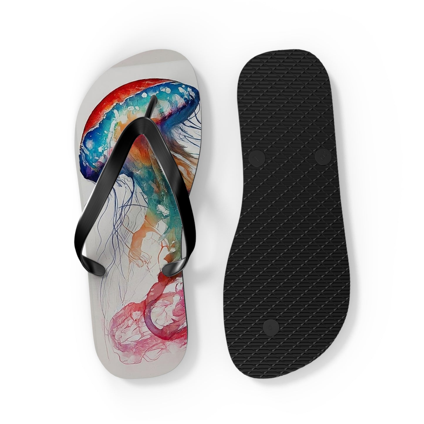 Vibrant Unisex Beachwear Flip Flops With Watercolor Jellyfish