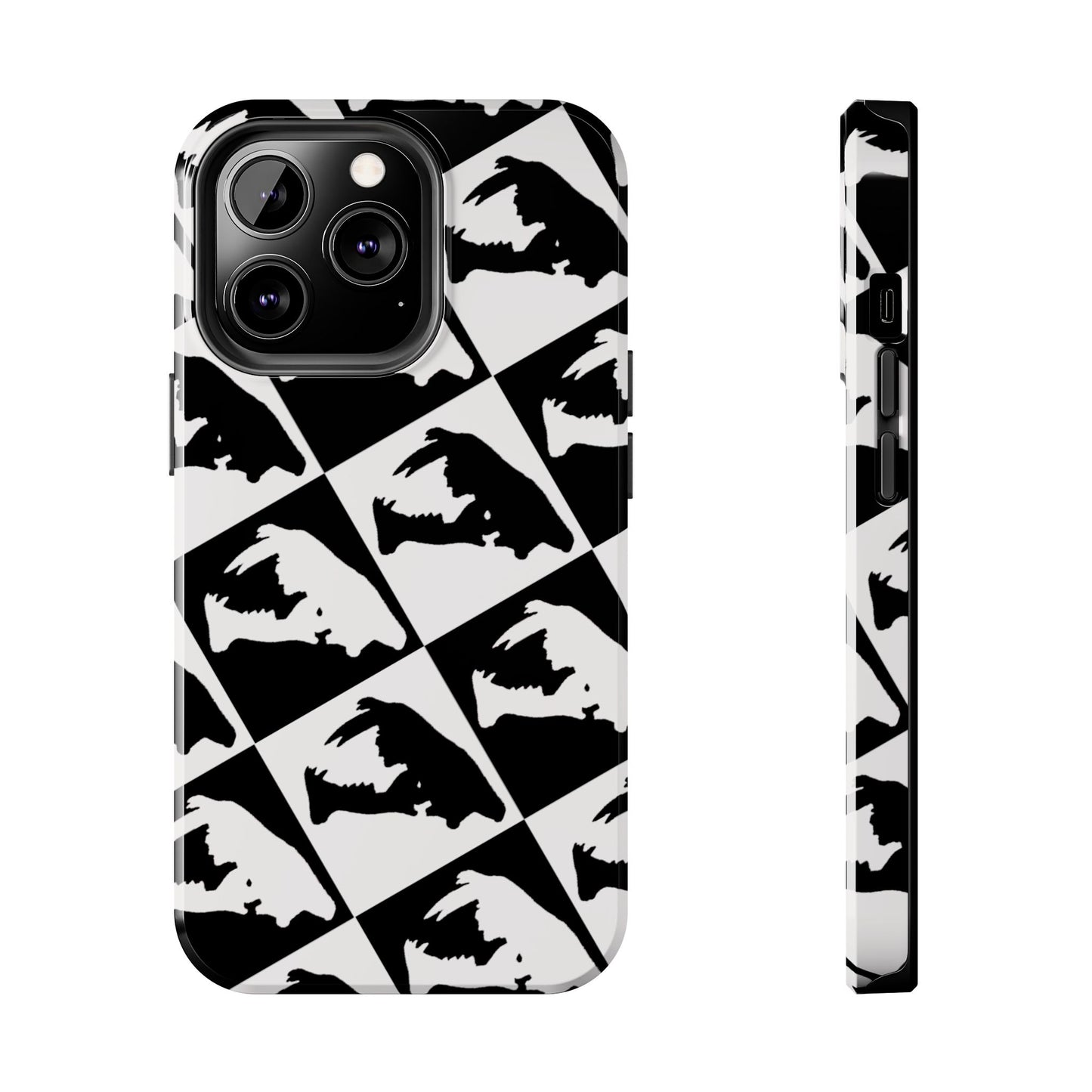 Black & White Pattern Saber Cat iPhone 13 Tough Phone Case