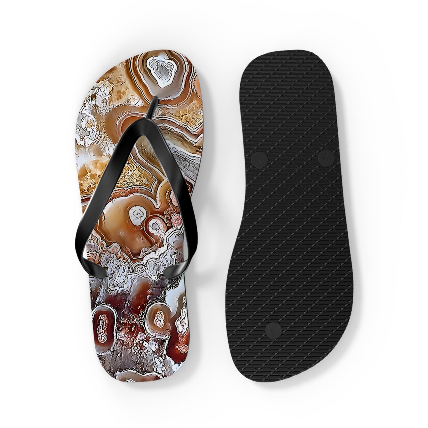 Vibrant Unisex Beachwear Flip Flops With Tie-dye Like Lacy Agate Patterns