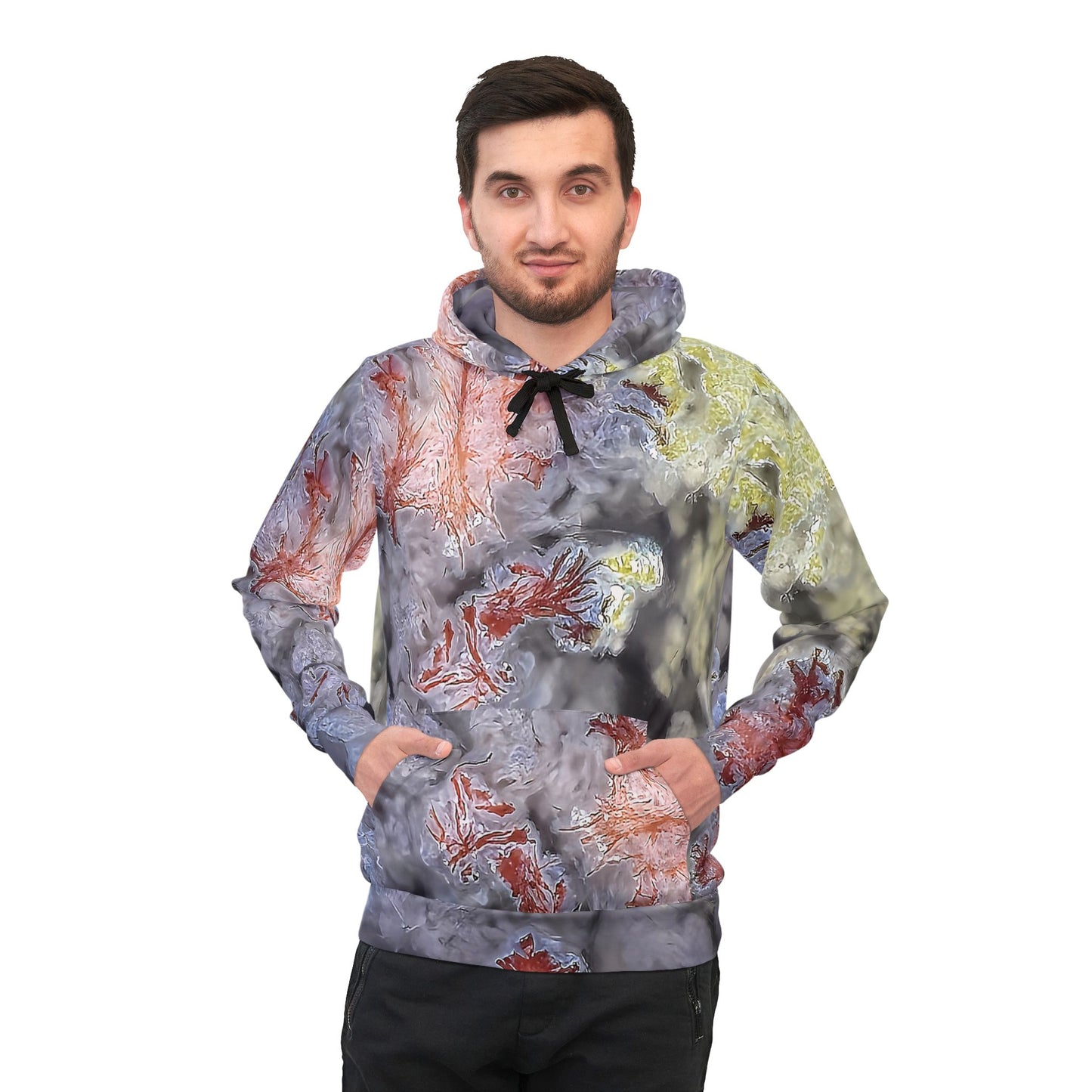 Vibrant rock art hoodies – Unique unisex custom hooded sweatshirt with a colorful scenic moss agate tie dye like patterns for men and women