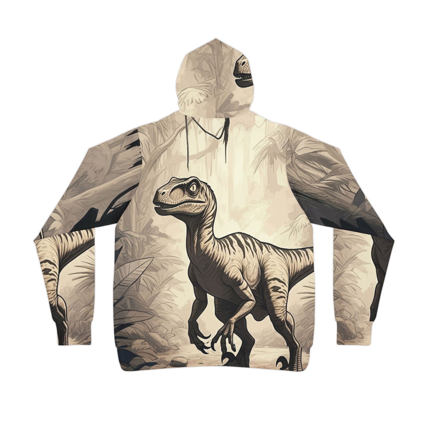 Black and white raptor pullover hoodie adult hooded dinosaur sweatshirt for men and women