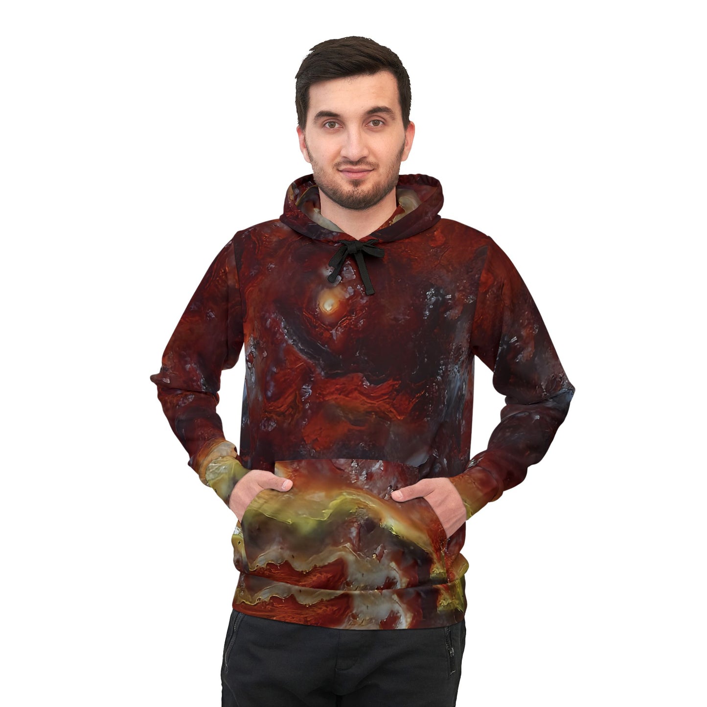 Vibrant rock art hoodies – Unique unisex custom hooded sweatshirt with a colorful wildfire hyalite bubble opal tie dye like patterns for men and women