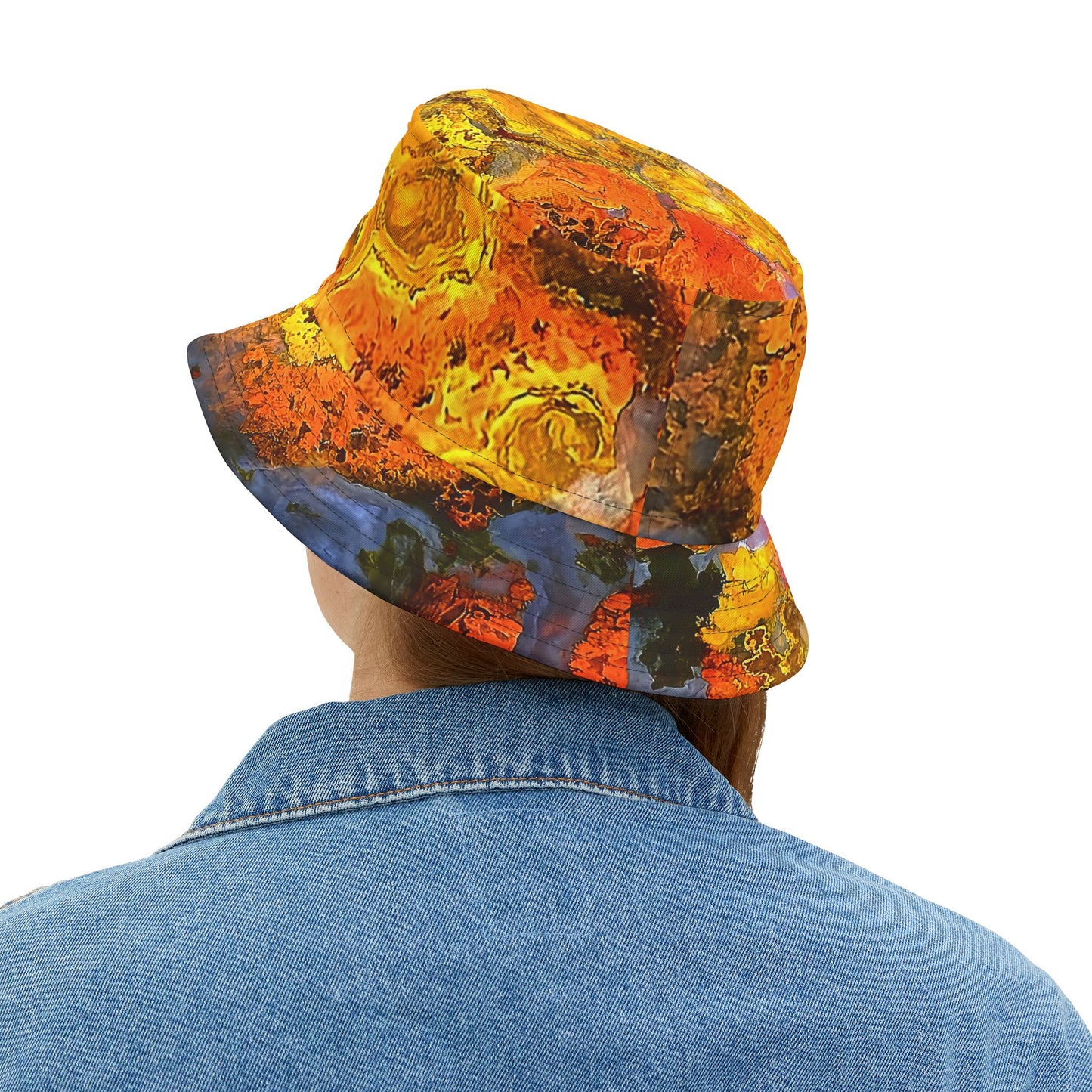 Rock Art-Inspired Floppy Bucket Hat –Stromatolite Agate- Unique Tie-Dye Ish Design