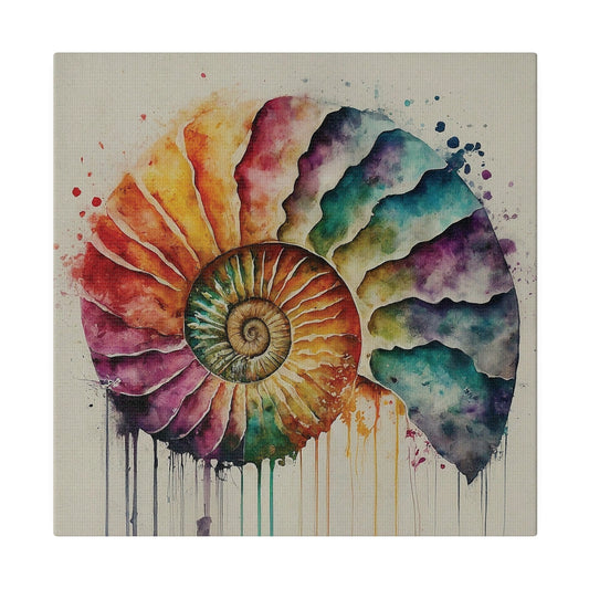 Watercolor Ammonite Seashell Canvas Print Wall Art Décor, Beach Décor