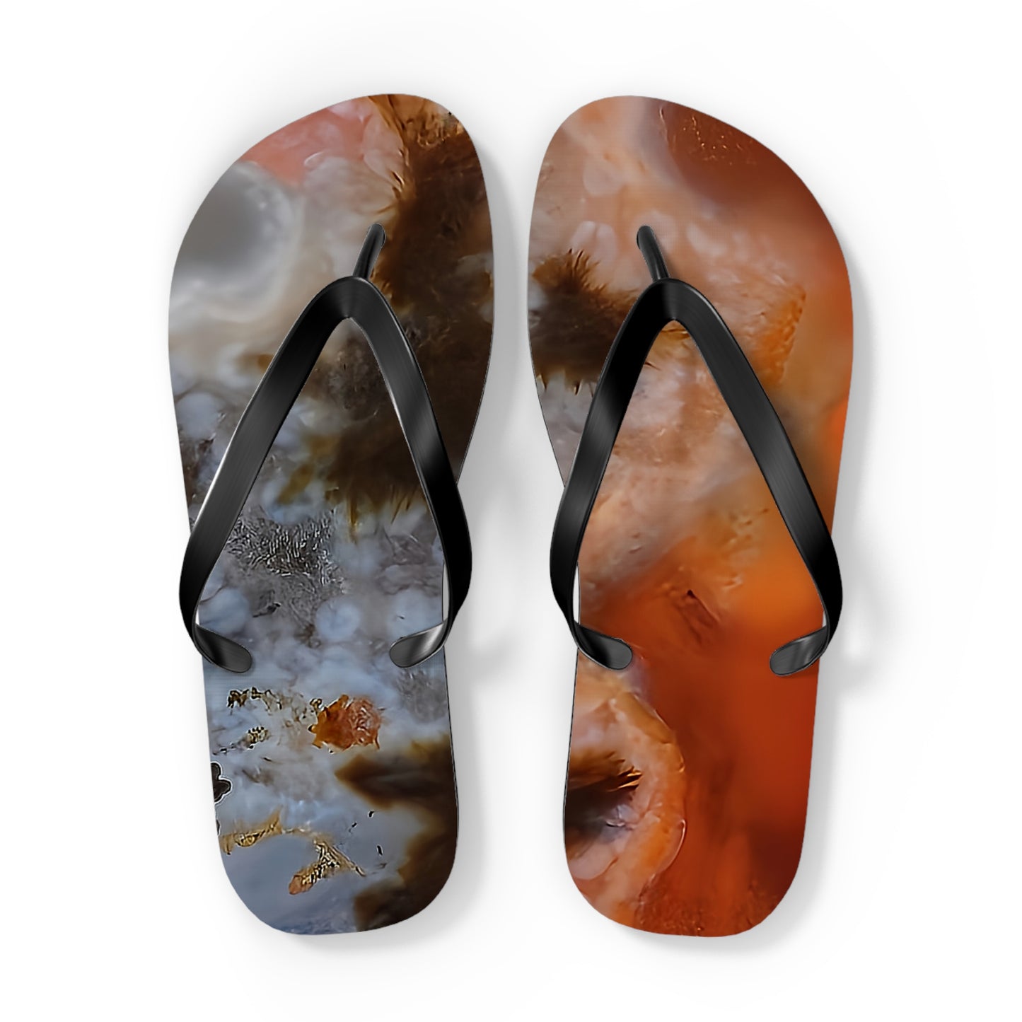 Vibrant Unisex Beachwear Flip Flops With Tie-dye Like Plume Agate Patterns