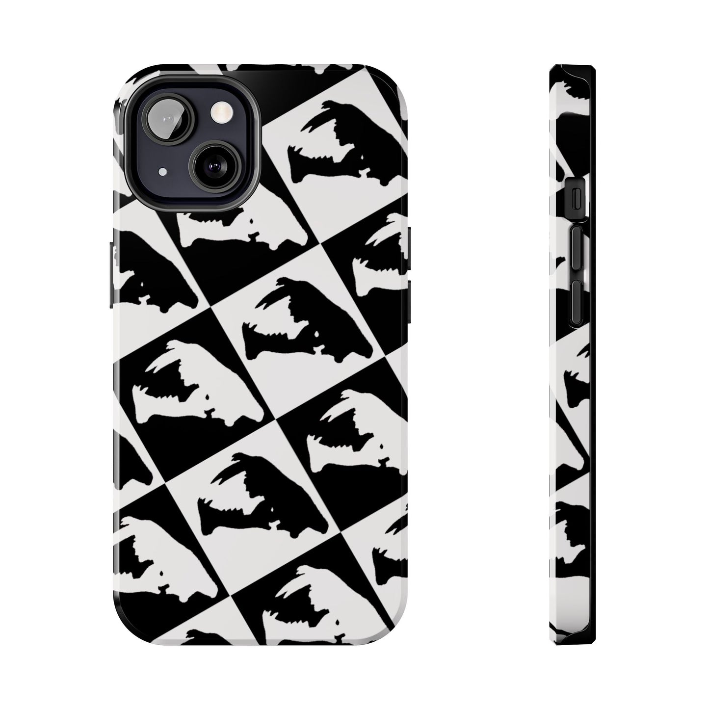 Black & White Pattern Saber Cat iPhone 13 Tough Phone Case