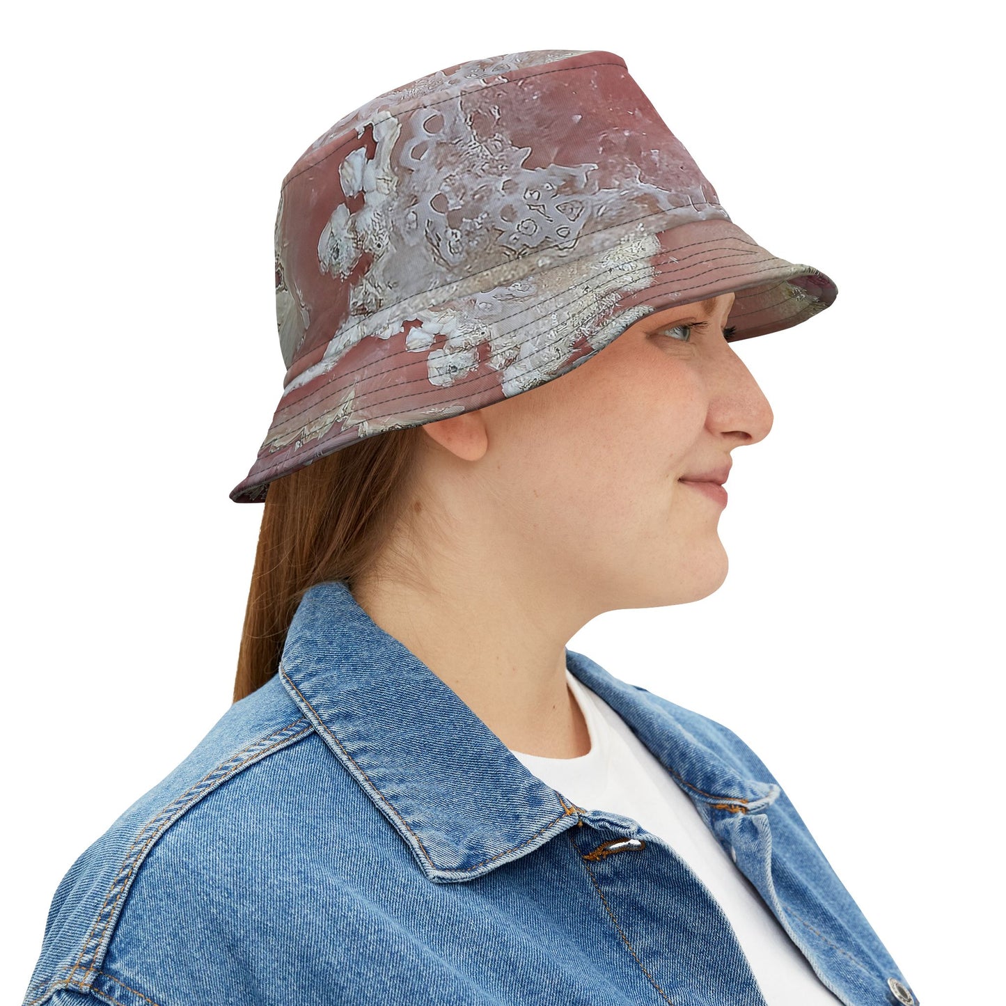 Rock Art-Inspired Floppy Bucket Hat –Rhodocrosite - Unique Tie-Dye Ish Design