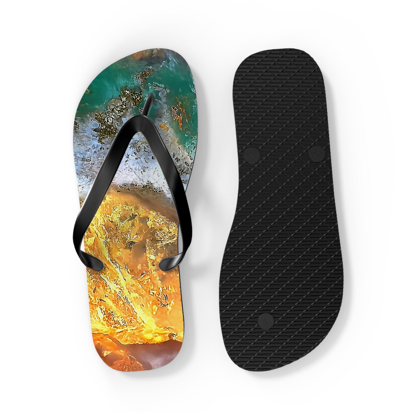 Vibrant Unisex Beachwear Flip Flops With Tie-dye Like Flame Agate Patterns