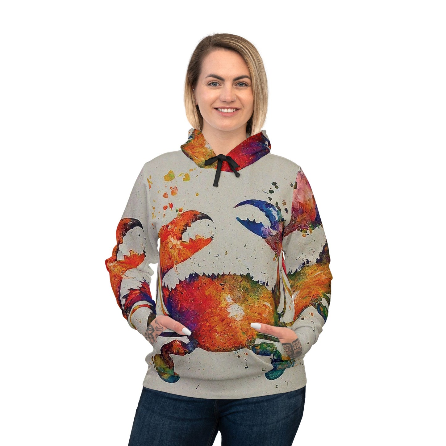 Colorful Unisex Watercolor Crab Beach Art Hoodie