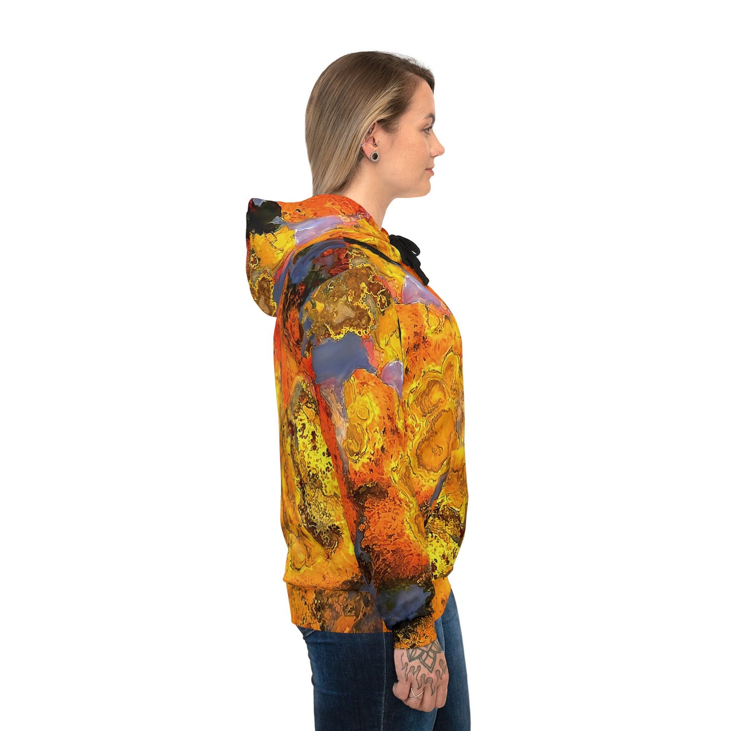 Vibrant rock art hoodies – Unique unisex custom hooded sweatshirt with a colorful polished stromatolite agate tie dye like patterns for men and women