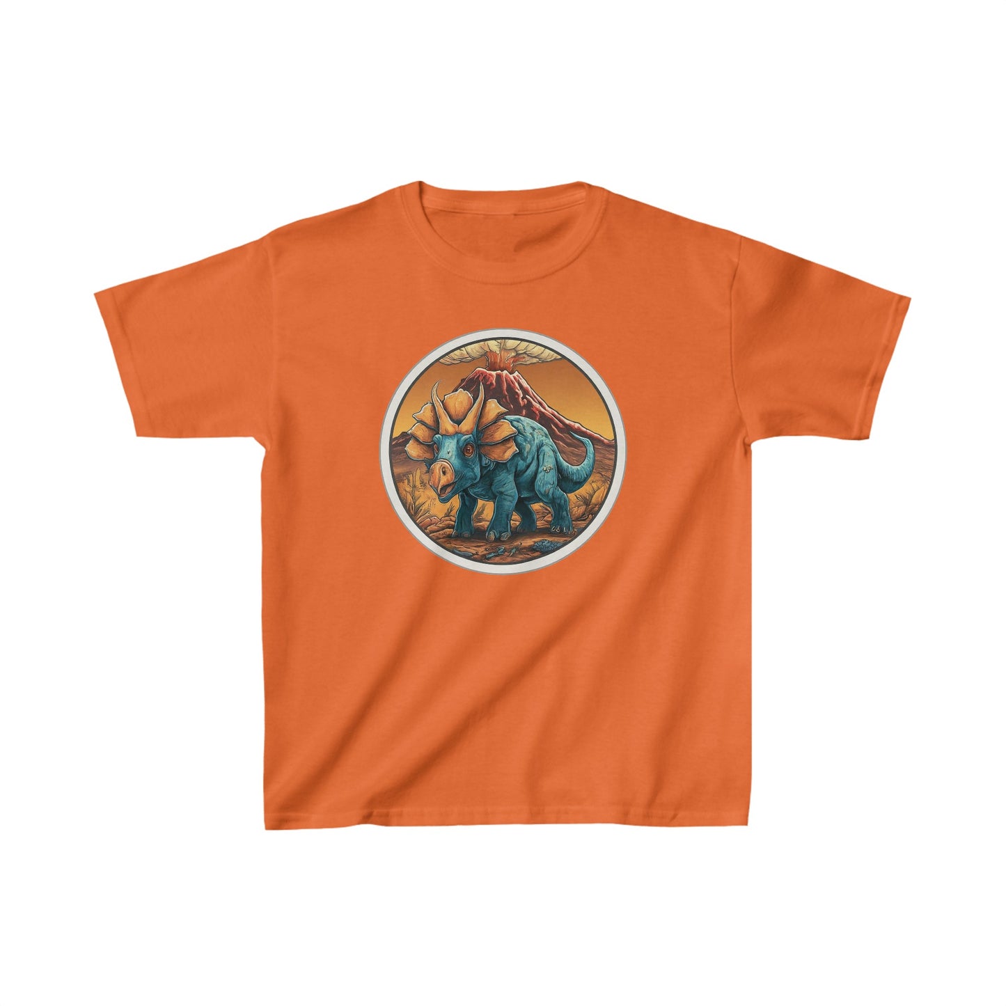 Kids Triceratops with Volcano Dinosaur T-Shirt