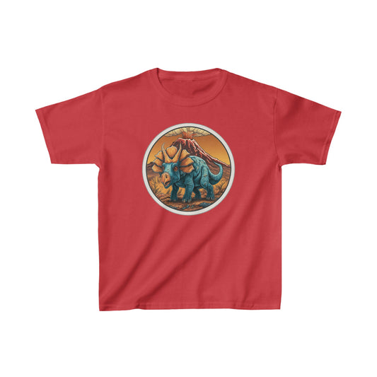 Kids Triceratops with Volcano Dinosaur T-Shirt