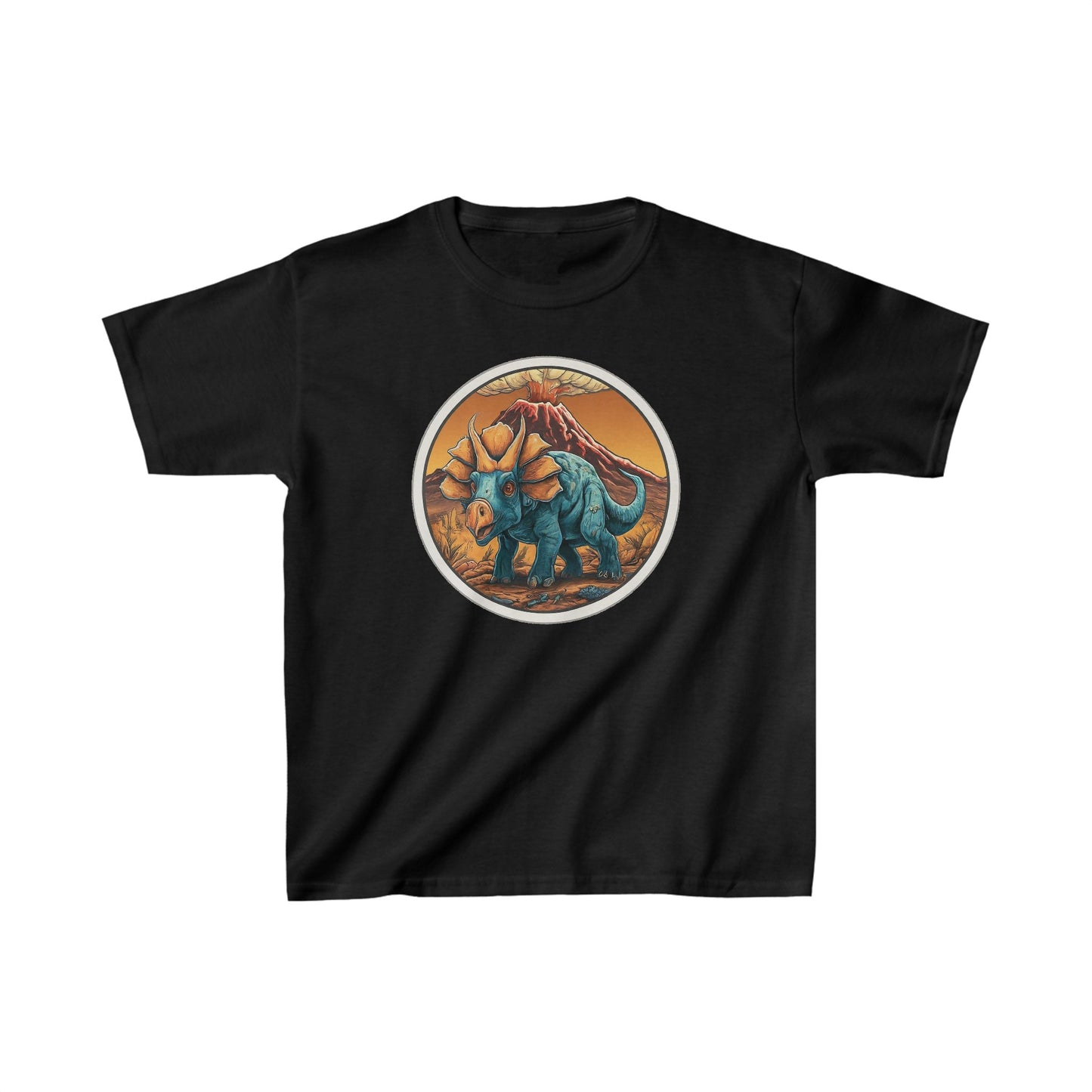 Kids Triceratops with Volcano Dinosaur T-Shirt