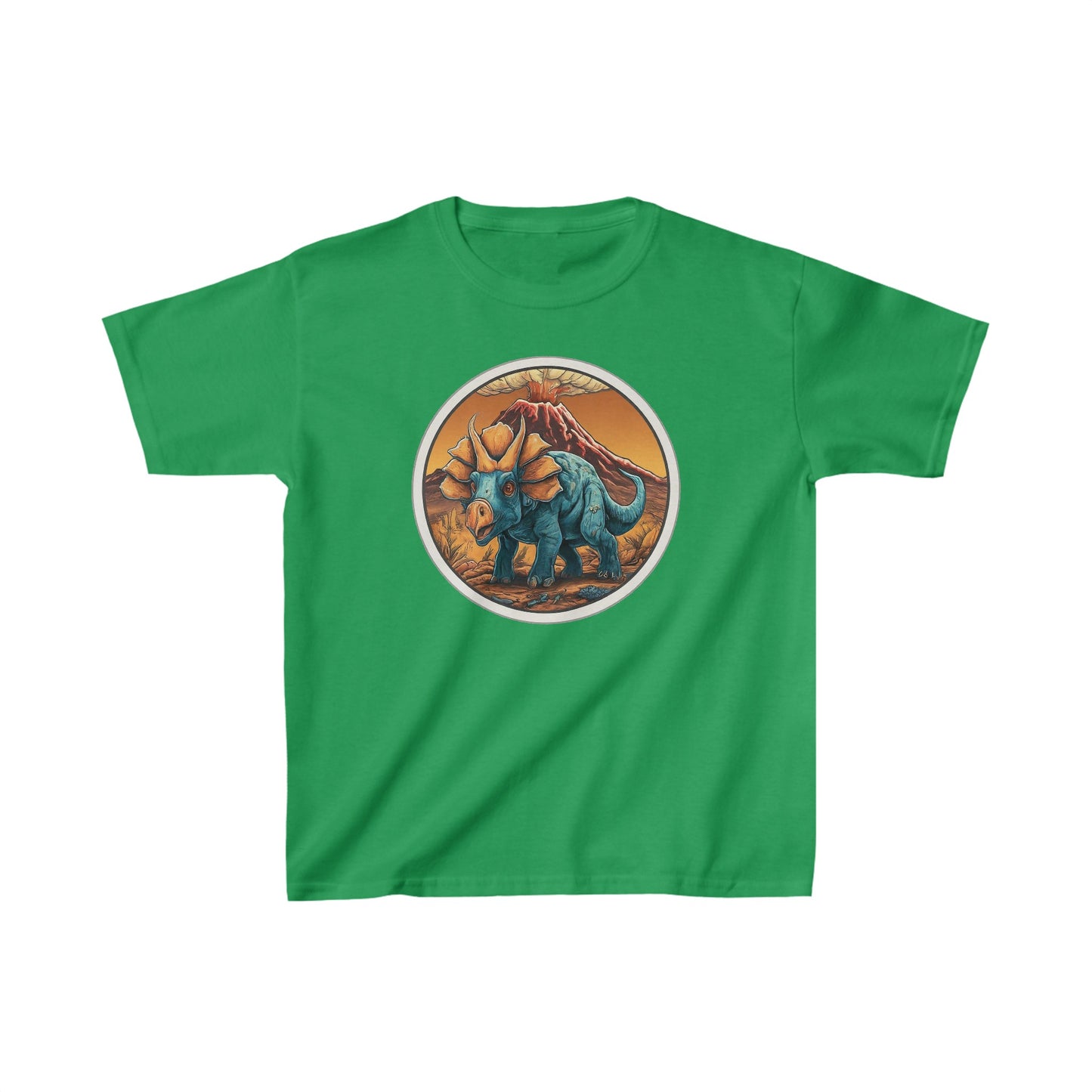 Kids Triceratops with Volcano Dinosaur T-Shirt