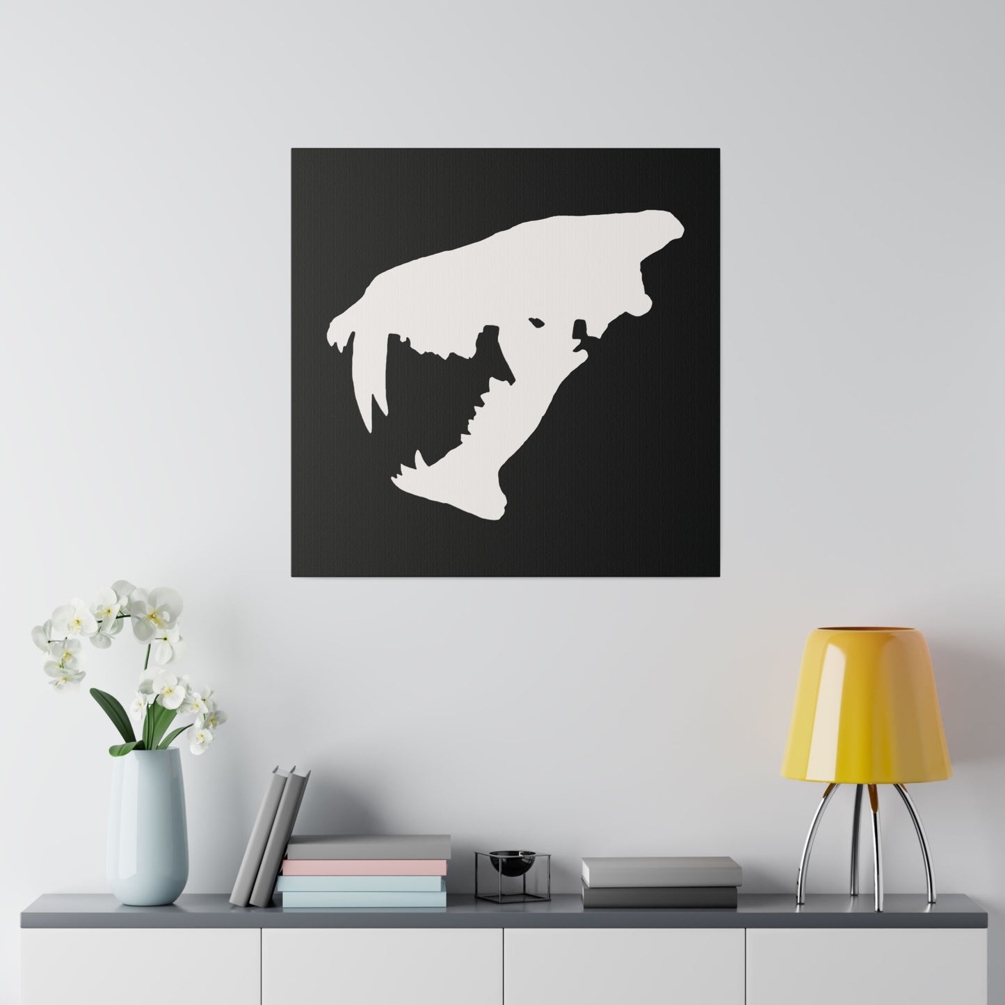 Black and White Saber Cat  Canvas Print Wall Art Décor