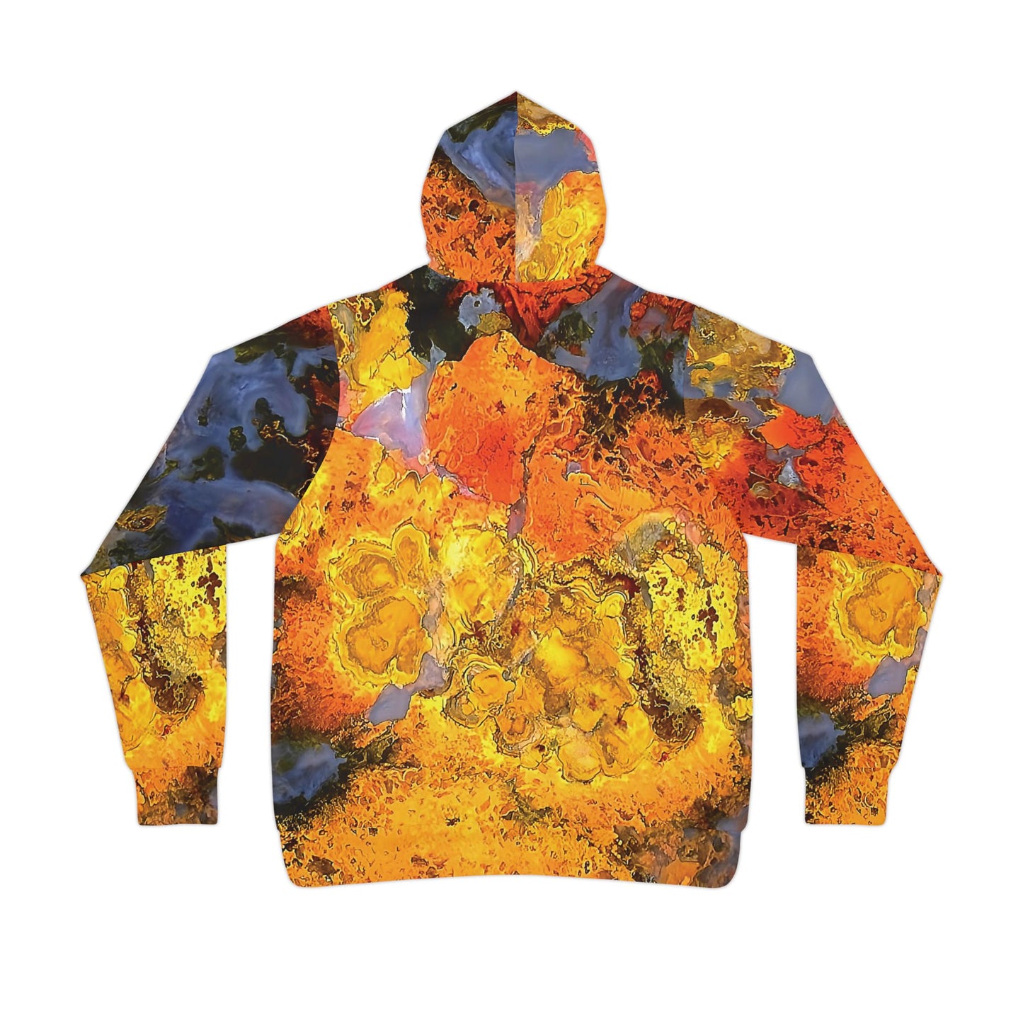 Vibrant rock art hoodies – Unique unisex custom hooded sweatshirt with a colorful polished stromatolite agate tie dye like patterns for men and women