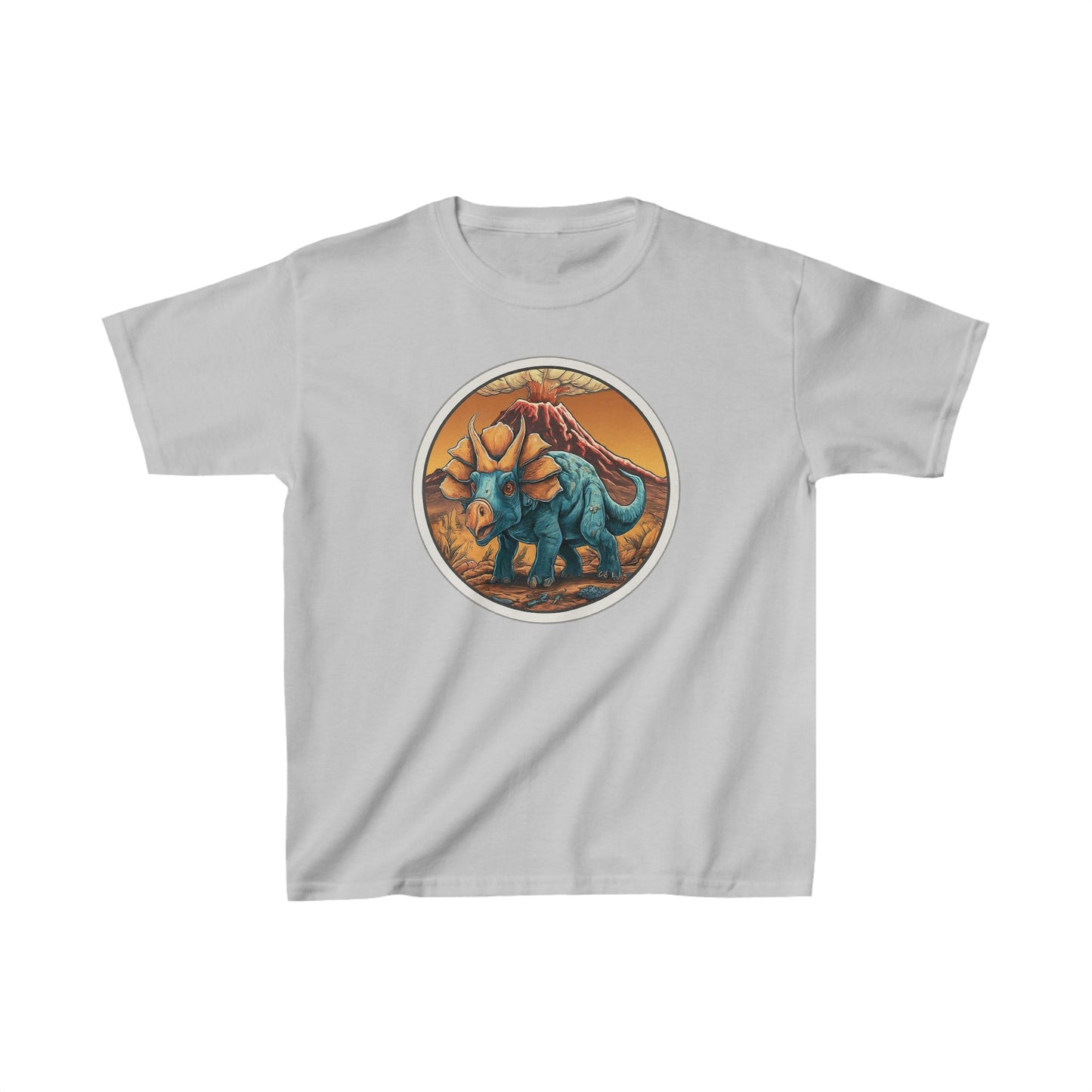 Kids Triceratops with Volcano Dinosaur T-Shirt