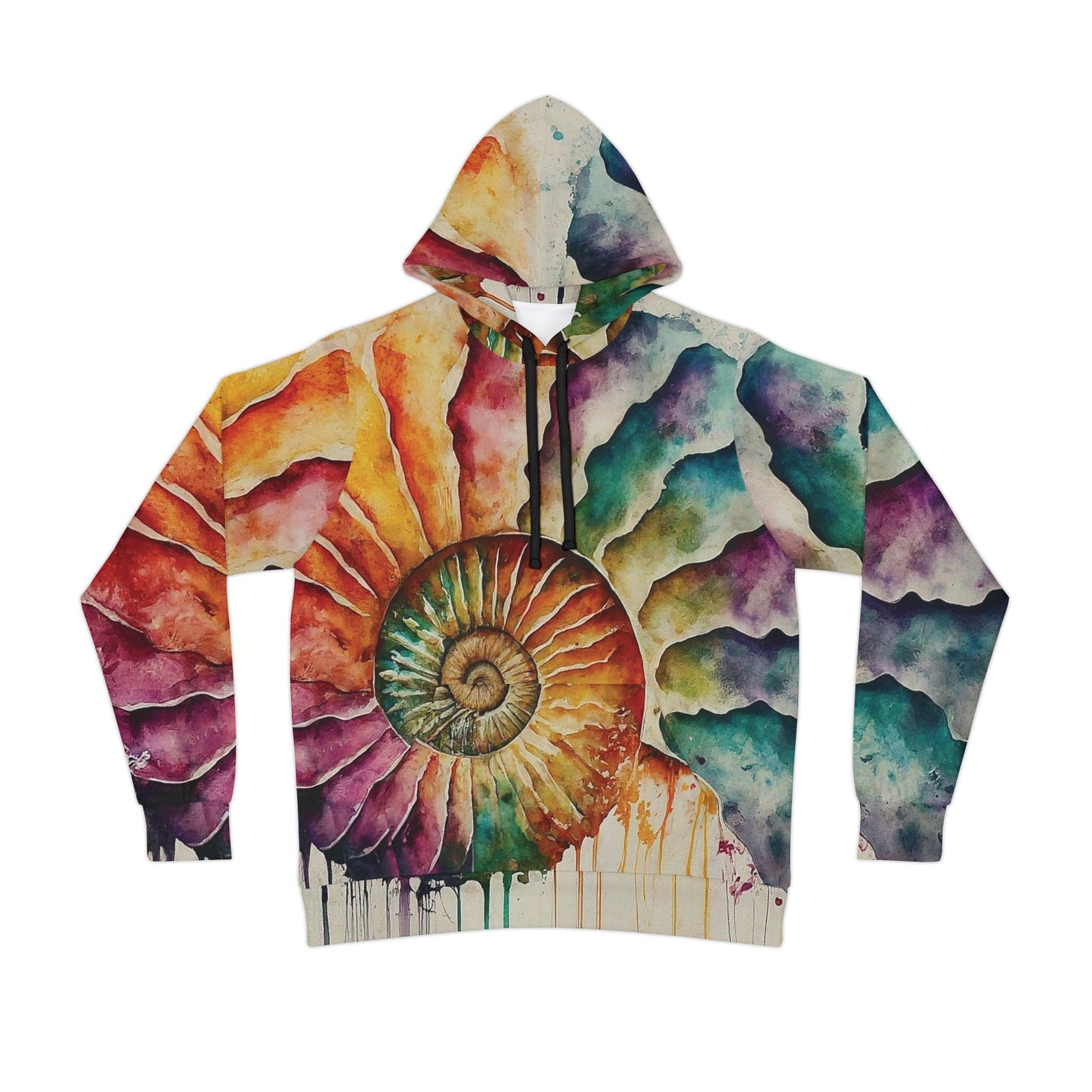 Colorful Unisex Watercolor Ammonite Nature Art Hoodie