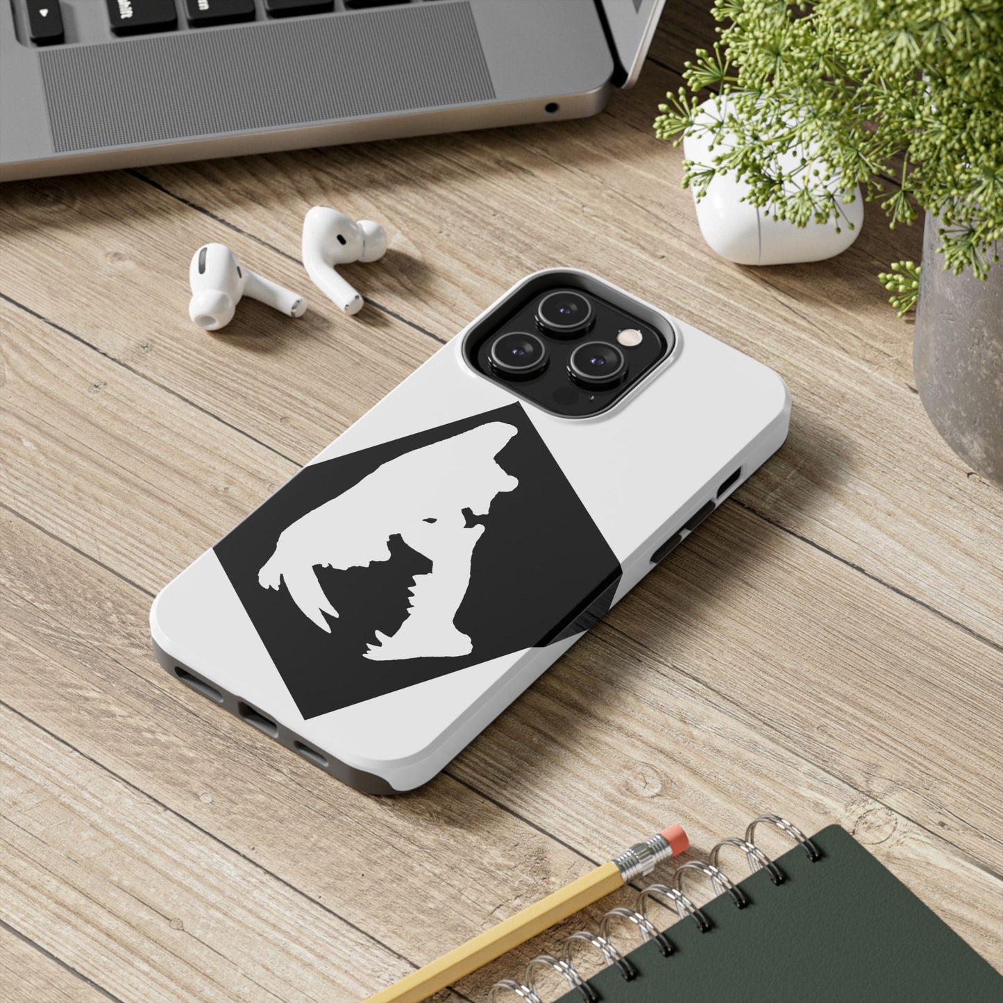 Black & White Saber Cat iPhone 14 Tough Phone Case