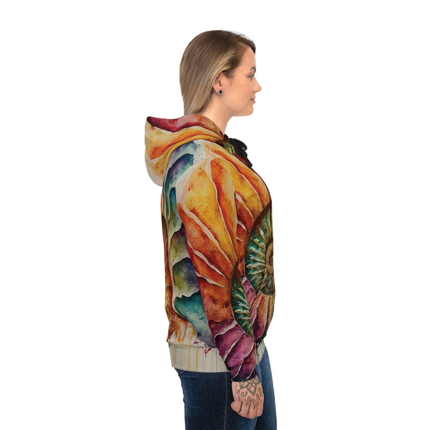 Colorful Unisex Watercolor Ammonite Nature Art Hoodie