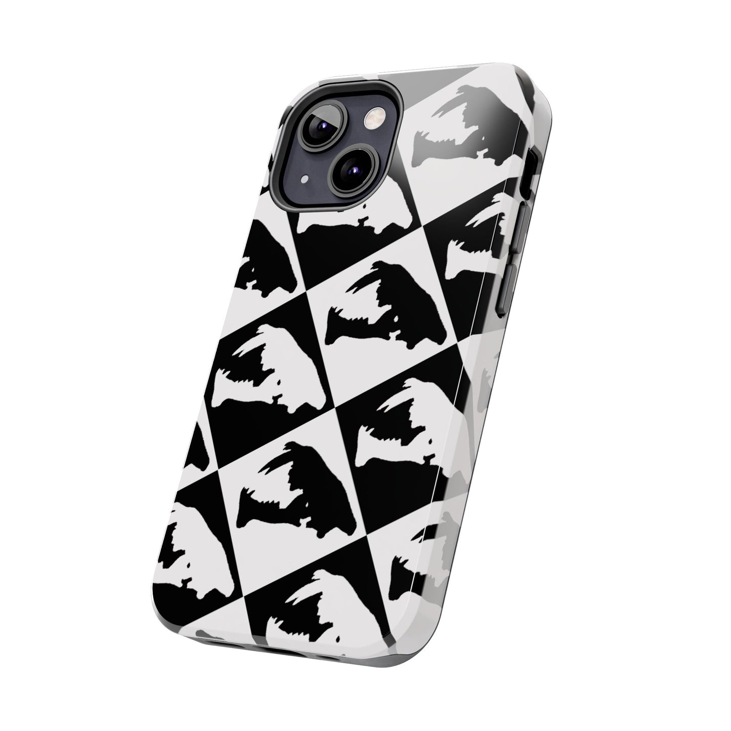 Black & White Pattern Saber Cat iPhone 13 Tough Phone Case