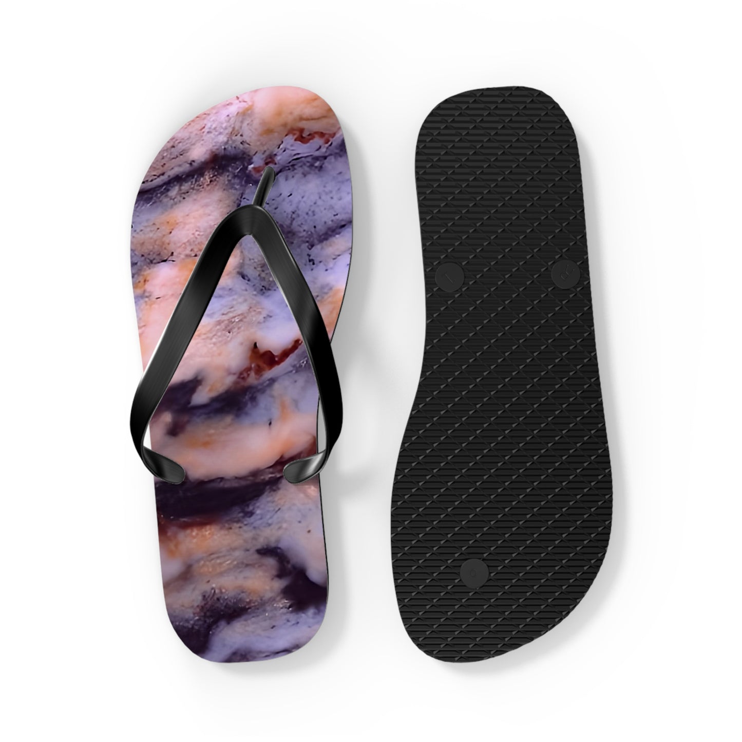 Vibrant Unisex Beachwear Flip Flops With Tie-dye Like Fossil Bog Jasper Patterns