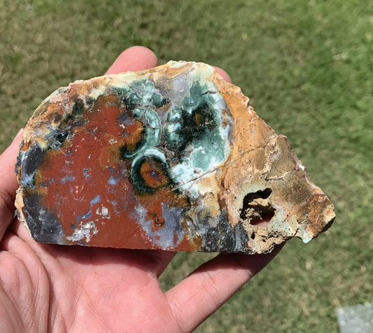 Polished Red and Green Moss Agate from Indonesia, Slab, Slice