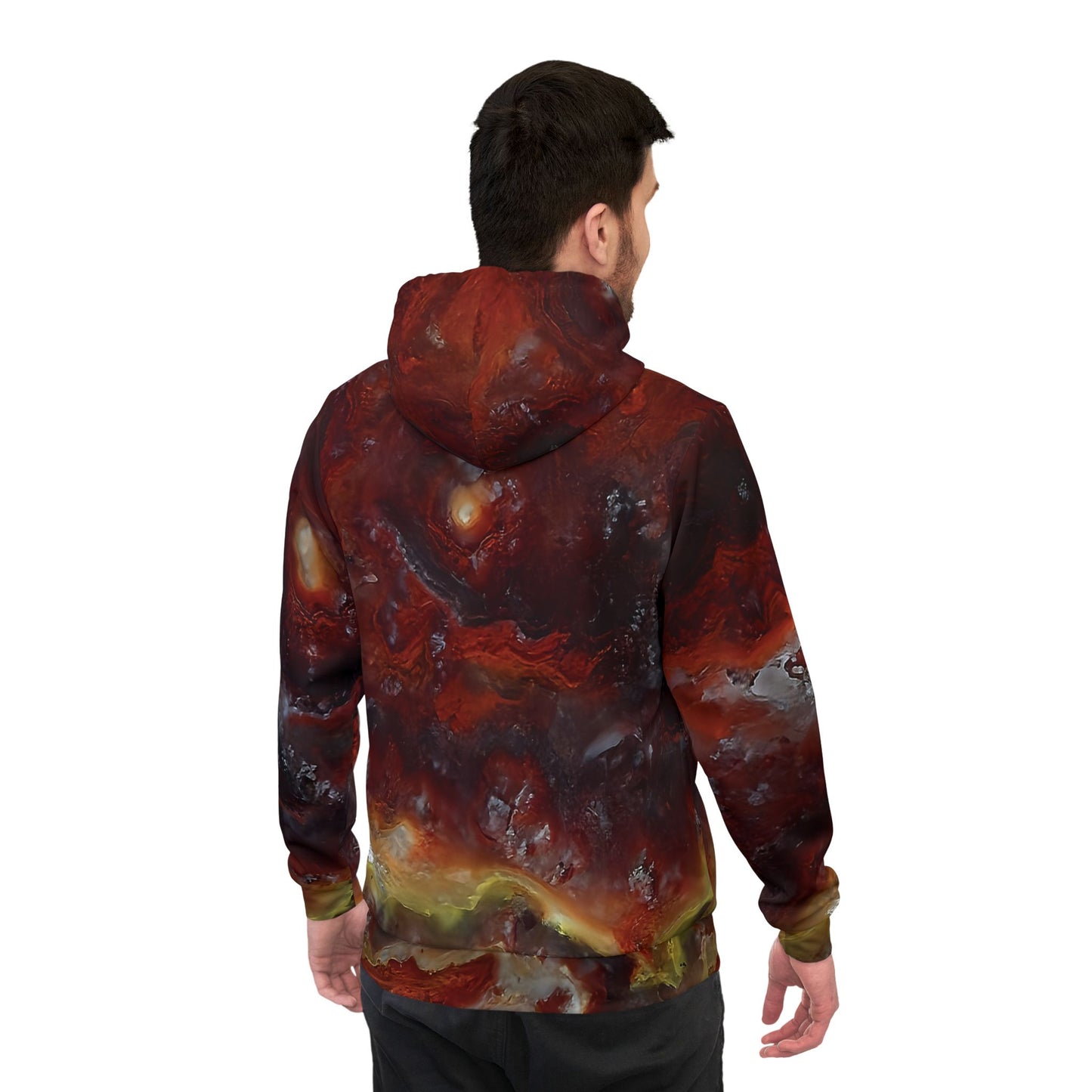 Vibrant rock art hoodies – Unique unisex custom hooded sweatshirt with a colorful wildfire hyalite bubble opal tie dye like patterns for men and women