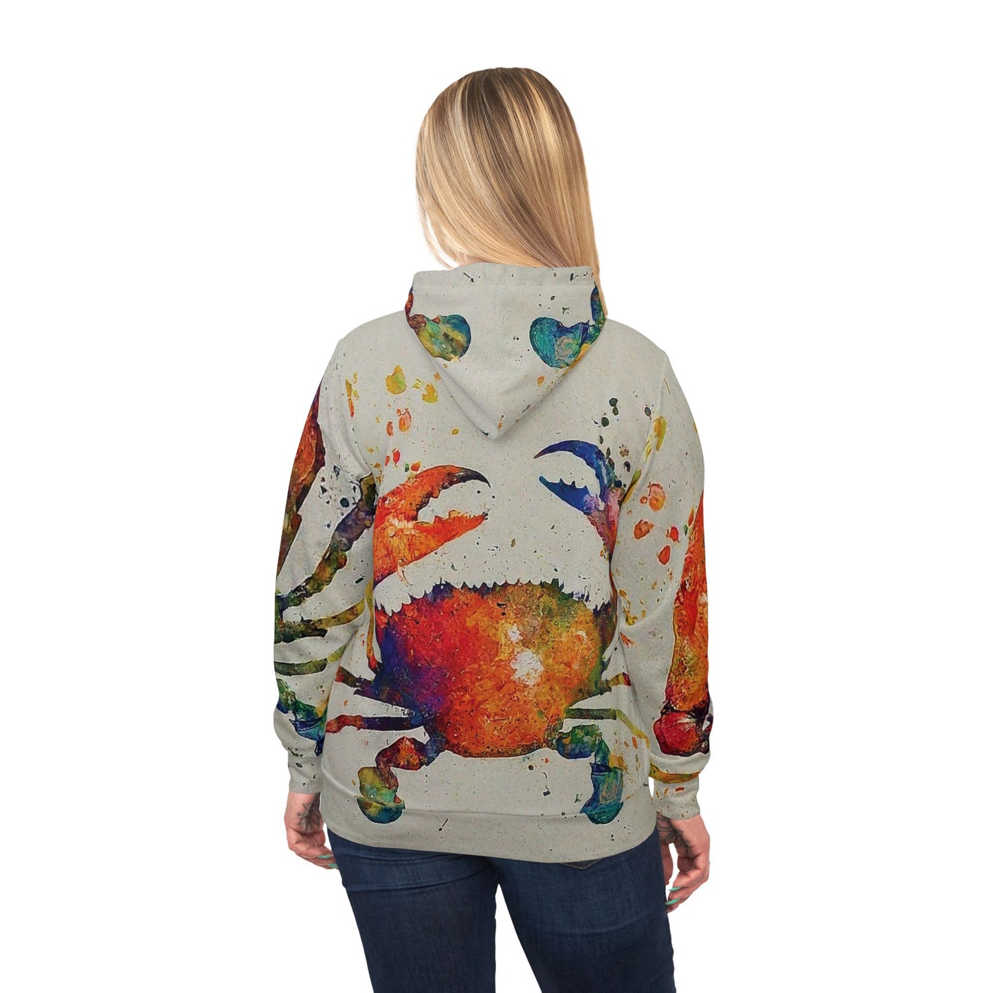 Colorful Unisex Watercolor Crab Beach Art Hoodie