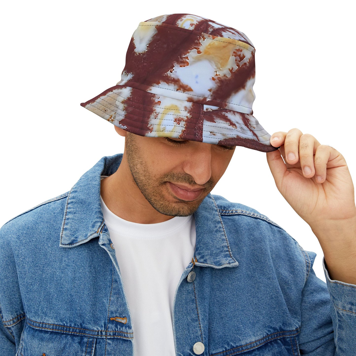 Rock Art-Inspired Floppy Bucket Hat – Dendritic Jasper- Unique Tie-Dye Ish Design