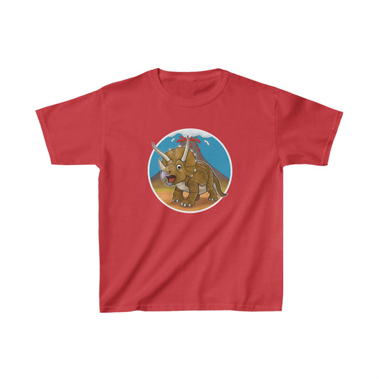 Kids Dinosaur T-shirt - Triceratops with Volcano