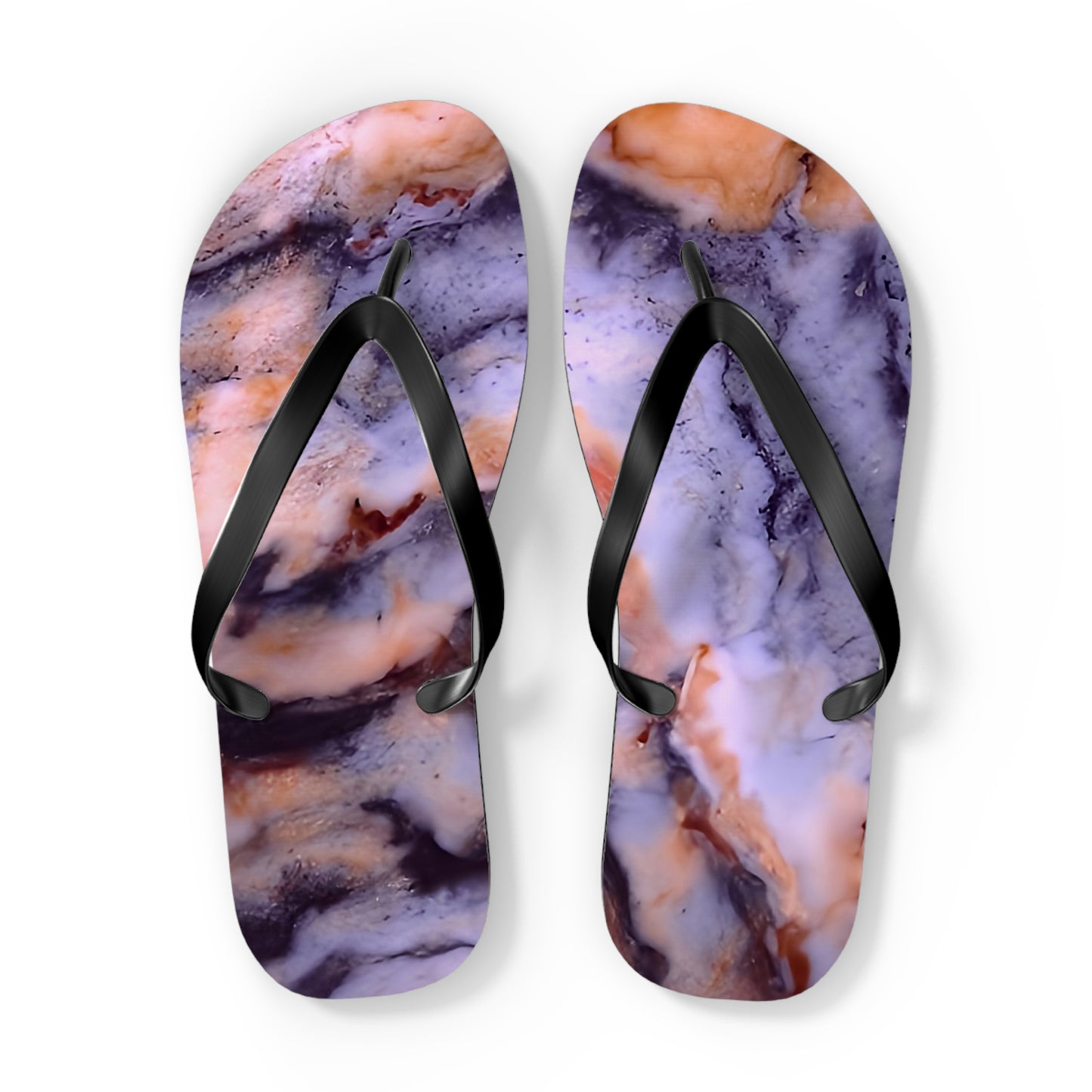 Vibrant Unisex Beachwear Flip Flops With Tie-dye Like Fossil Bog Jasper Patterns