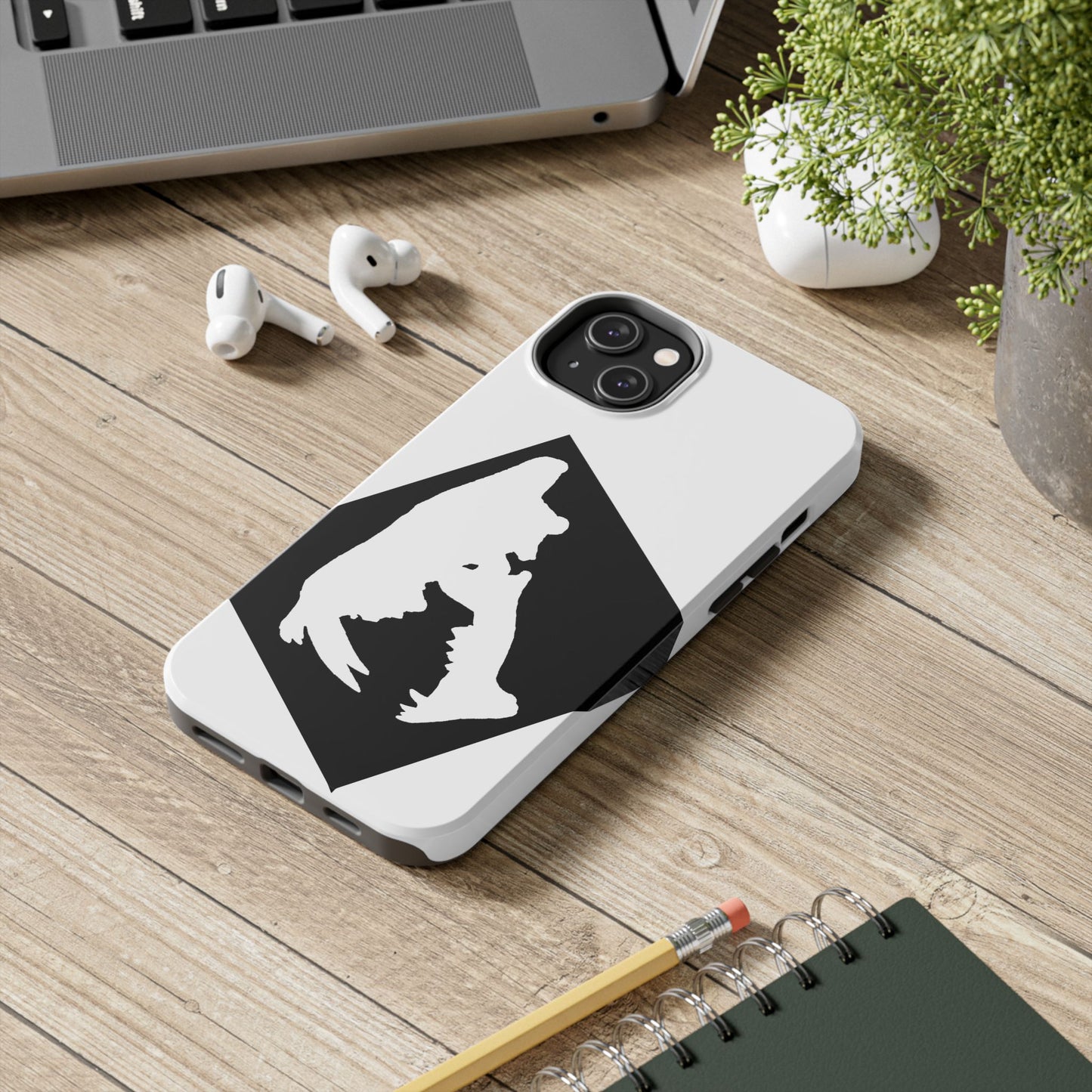 Black & White Saber Cat iPhone 14 Tough Phone Case