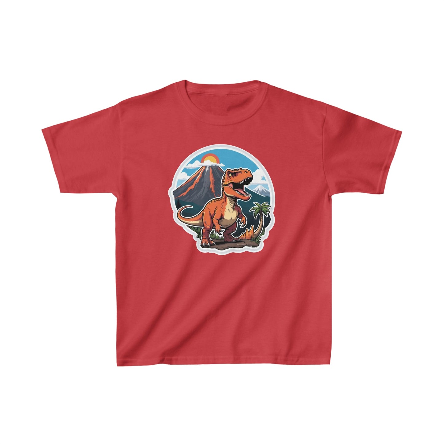 Kids Tyrannosaurus rex with Volcanos Dinosaur T-Shirt