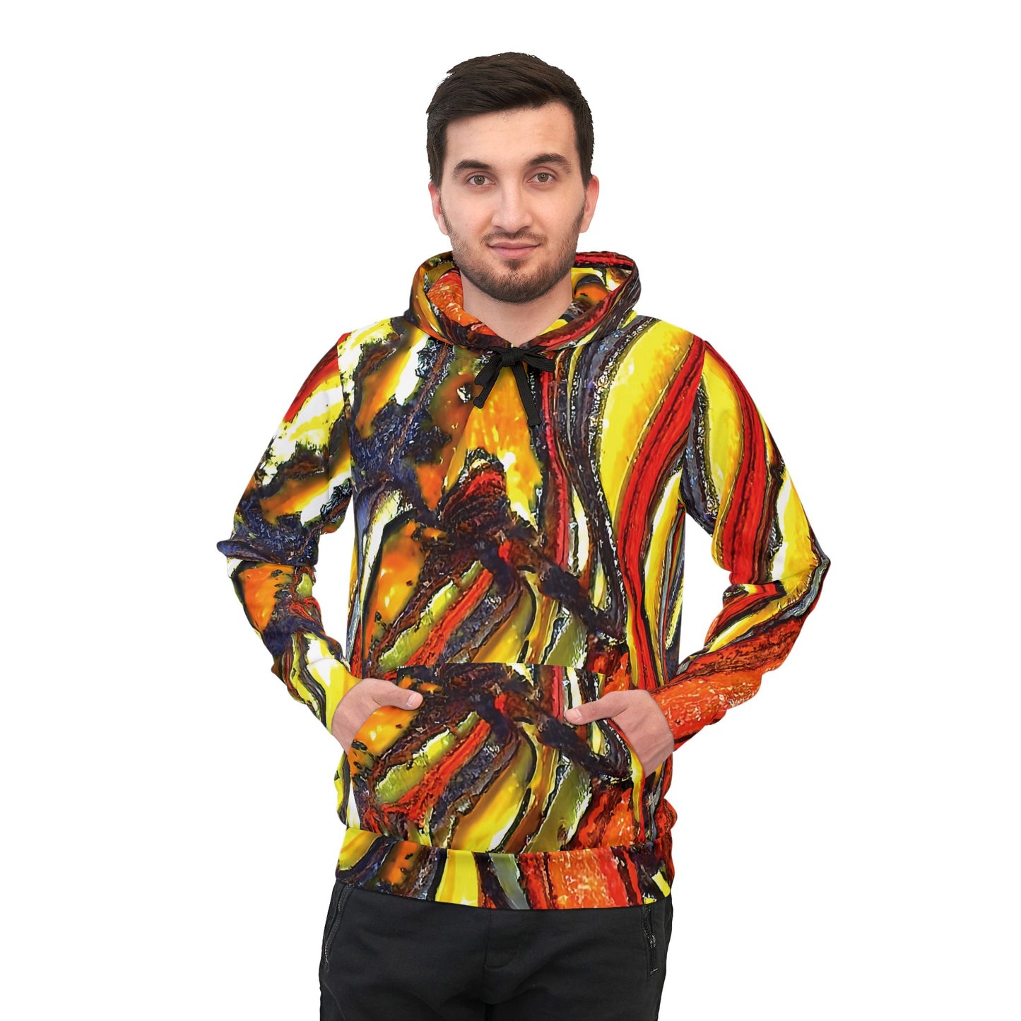 Vibrant rock art hoodies – Unique unisex custom hooded sweatshirt with a colorful faulted and folder tiger iron tie dye like patterns for men and women