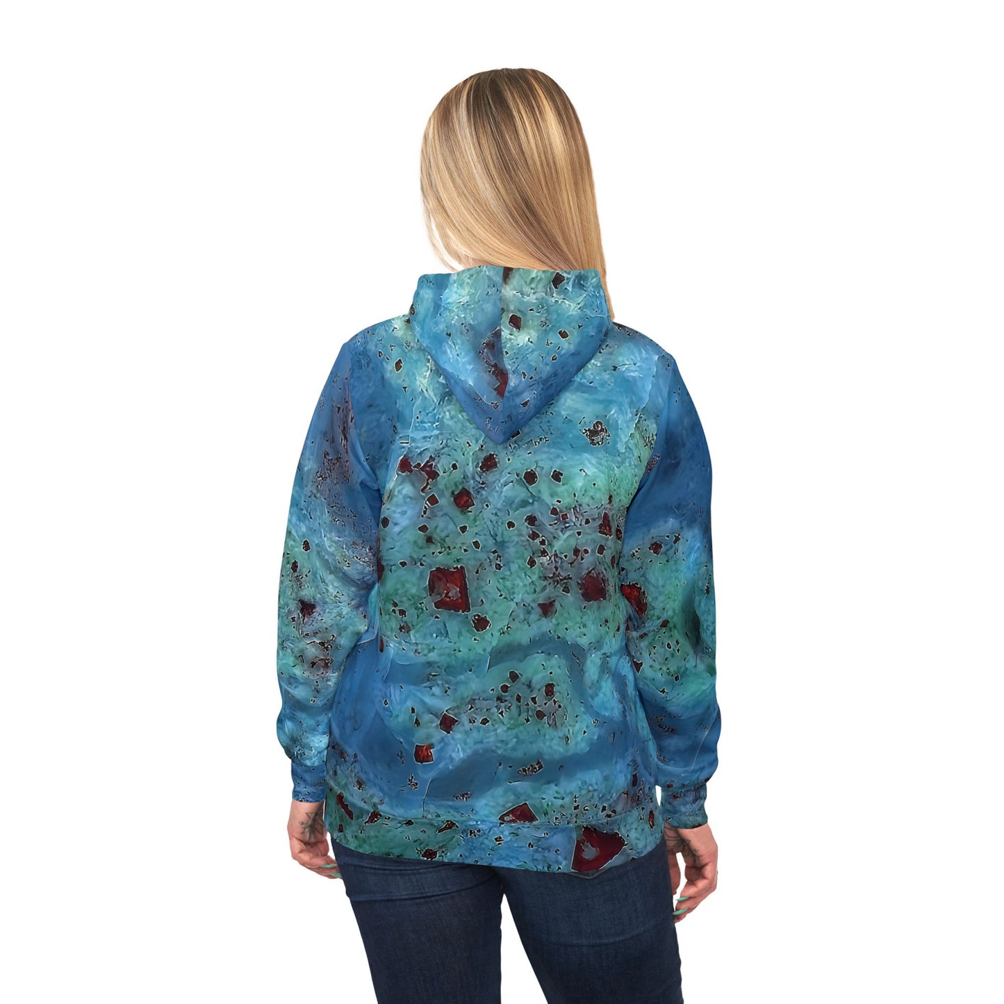 Vibrant rock art hoodies – Unique unisex custom hooded sweatshirt with a colorful blue agate tie dye like patterns for men and women