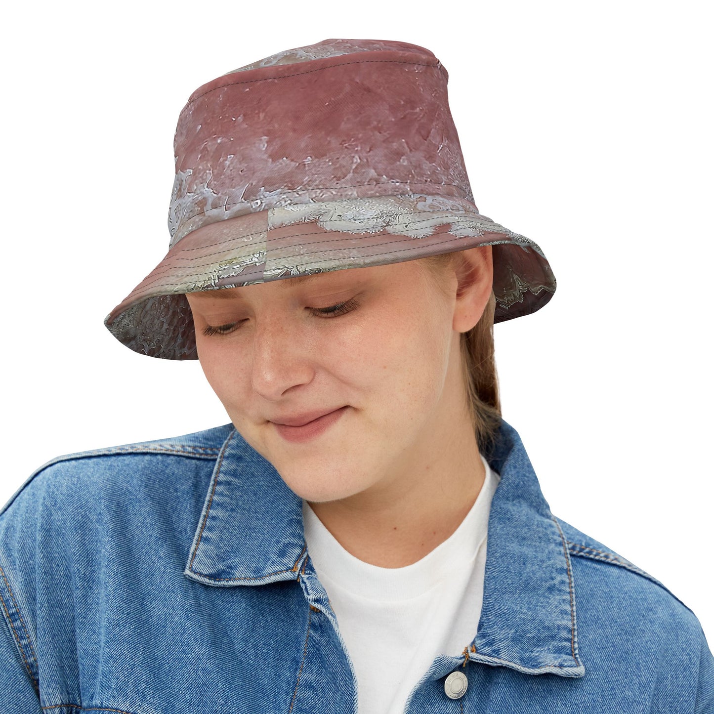 Rock Art-Inspired Floppy Bucket Hat –Rhodocrosite - Unique Tie-Dye Ish Design