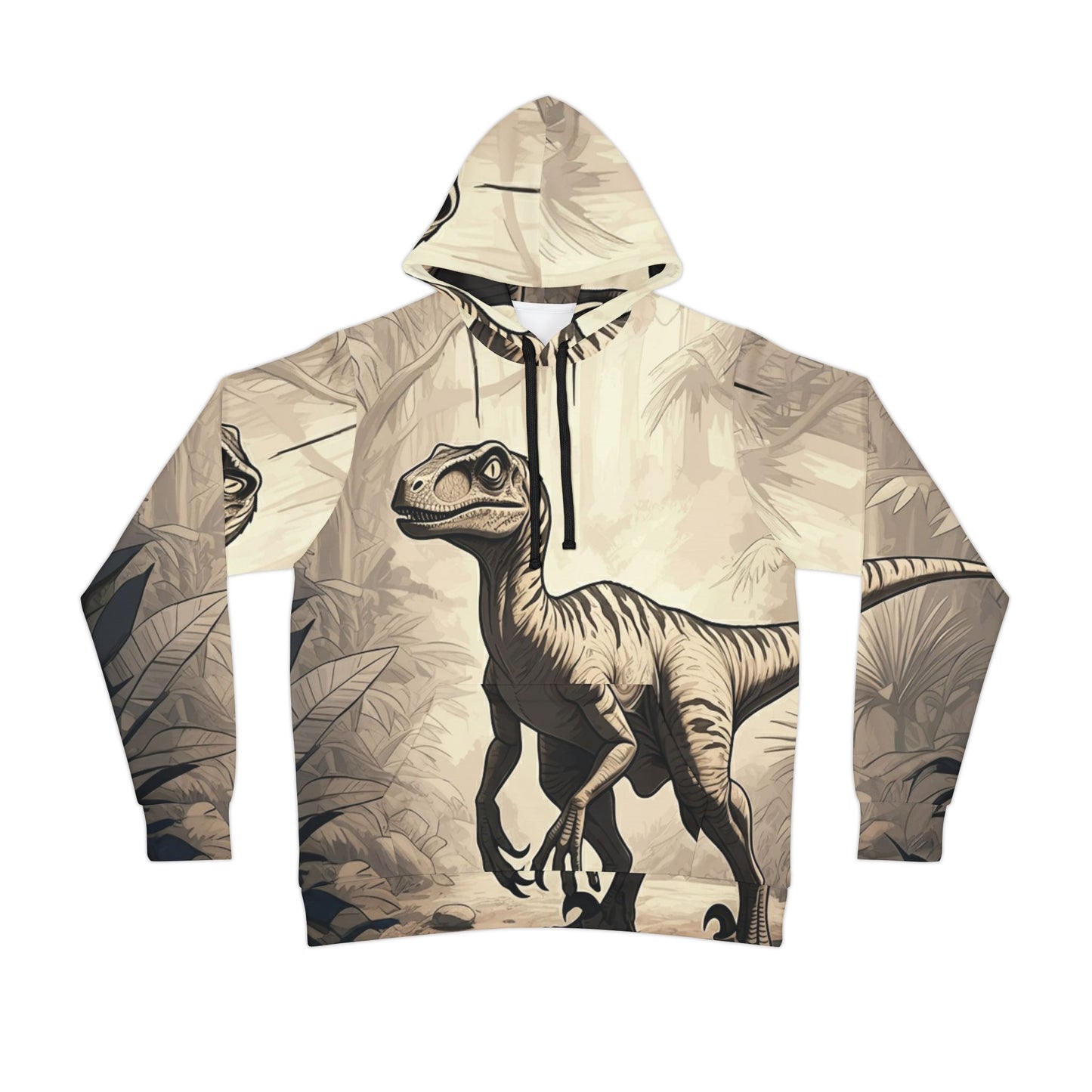 Black and white raptor pullover hoodie adult hooded dinosaur sweatshirt for men and women