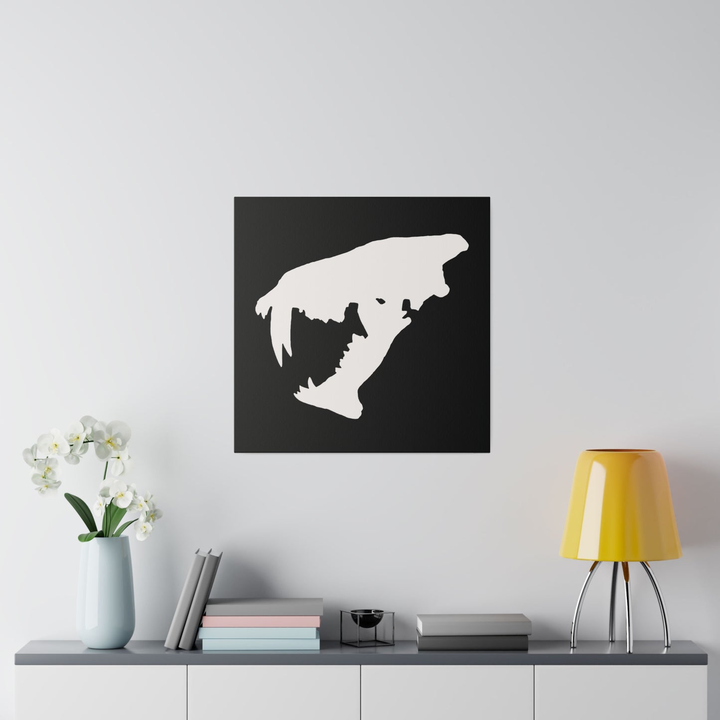 Black and White Saber Cat  Canvas Print Wall Art Décor