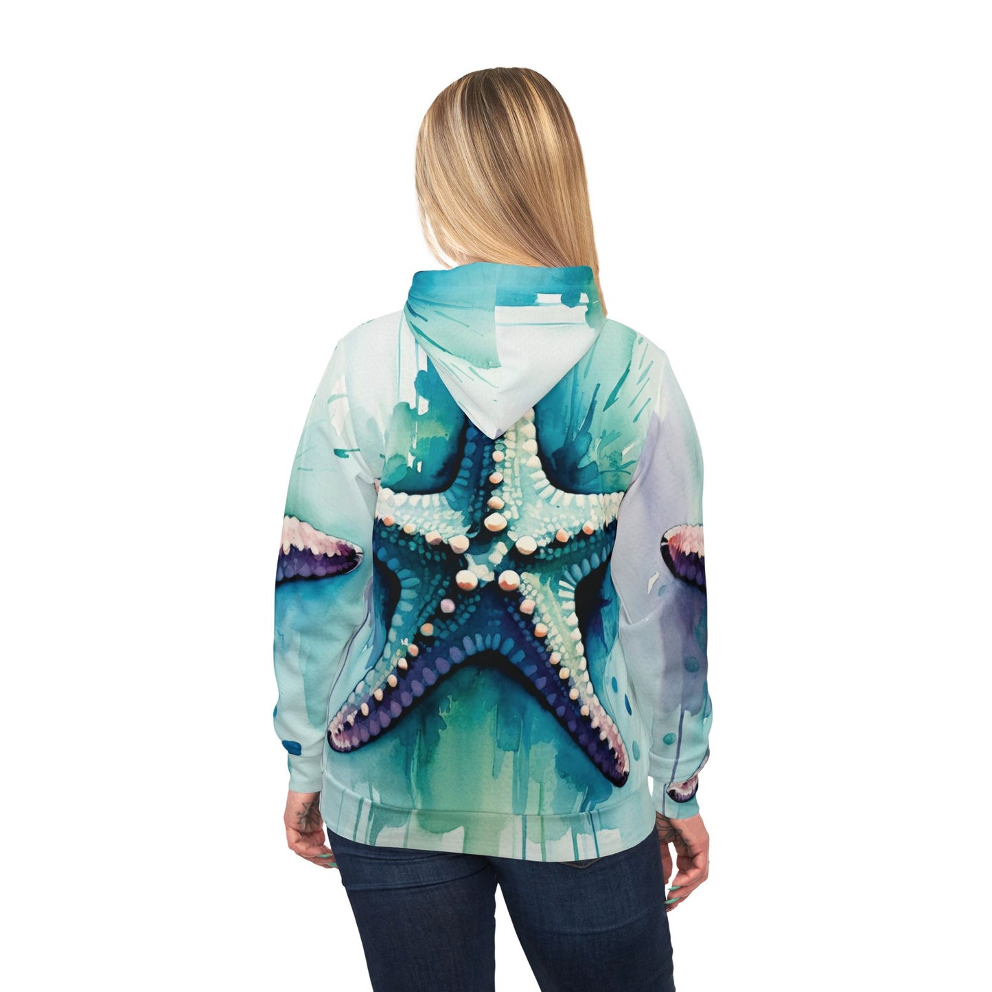 Colorful Unisex Watercolor Starfish Beach Art Hoodie