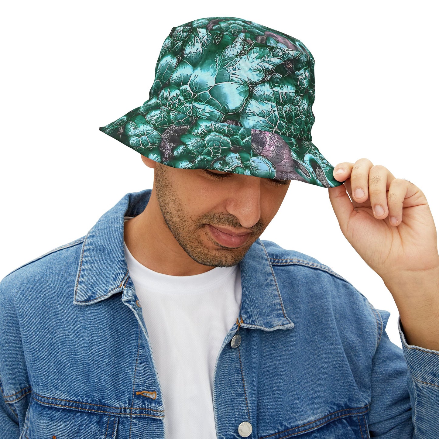 Rock Art-Inspired Floppy Bucket Hat –Malachite- Unique Tie-Dye Ish Design